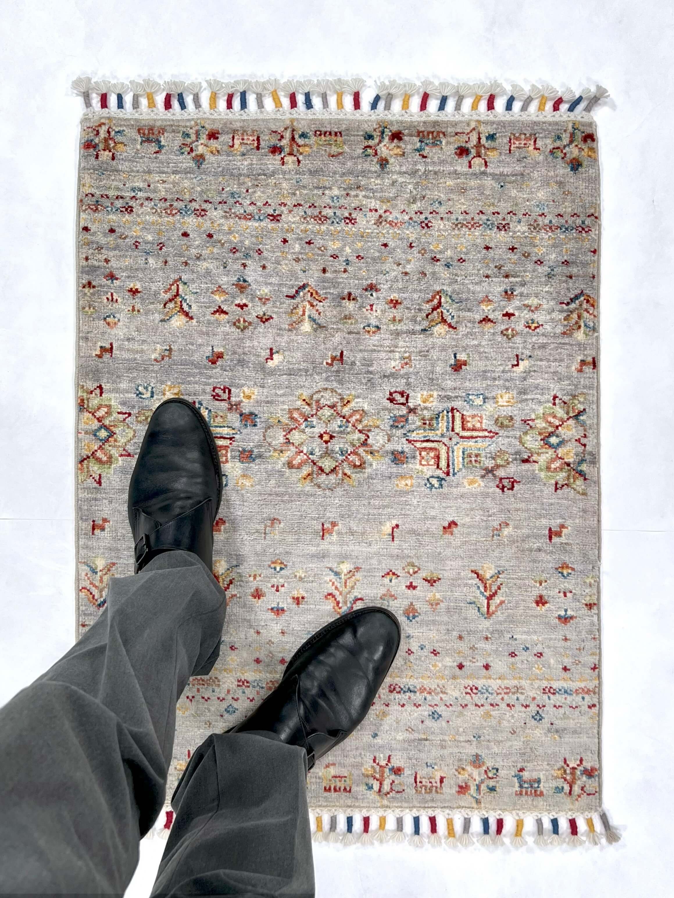 Afghan Gabbeh (2'00"x2'07") light gray - Image 6