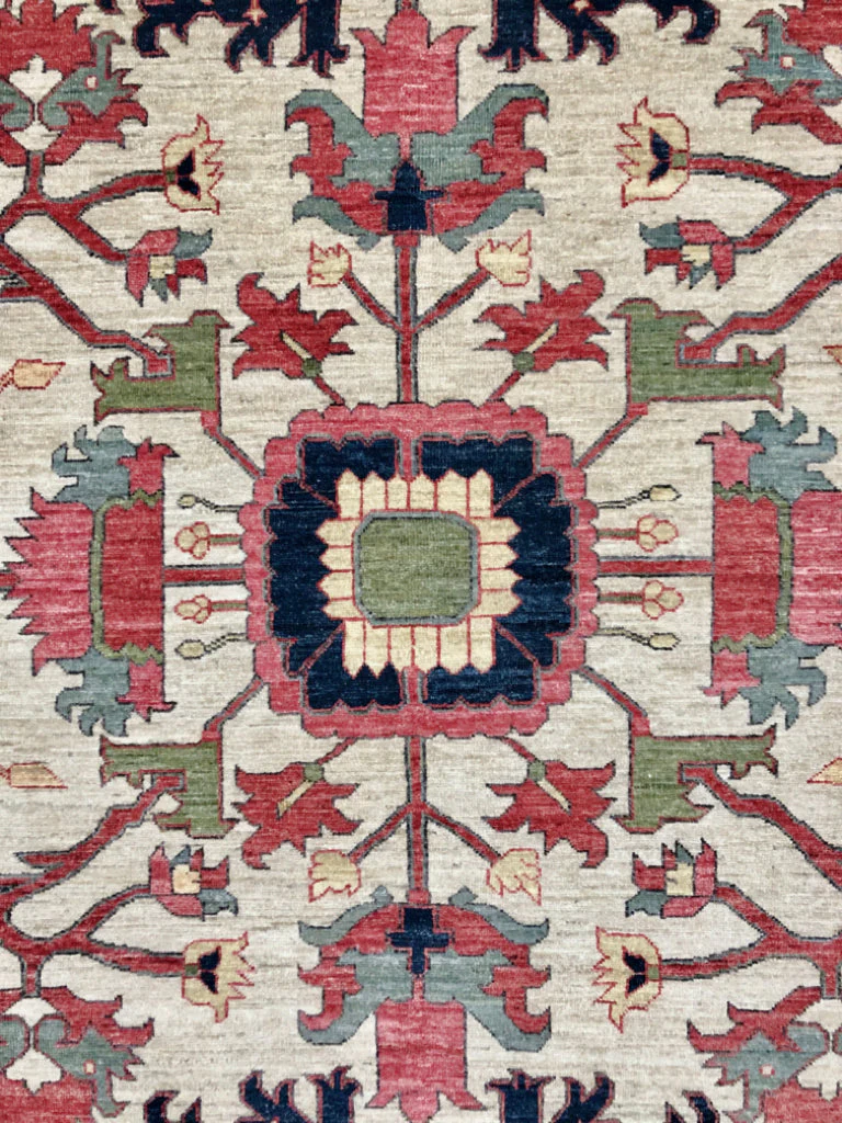 Afghan Heriz (10'03"x14'00") ivory/red - Image 10