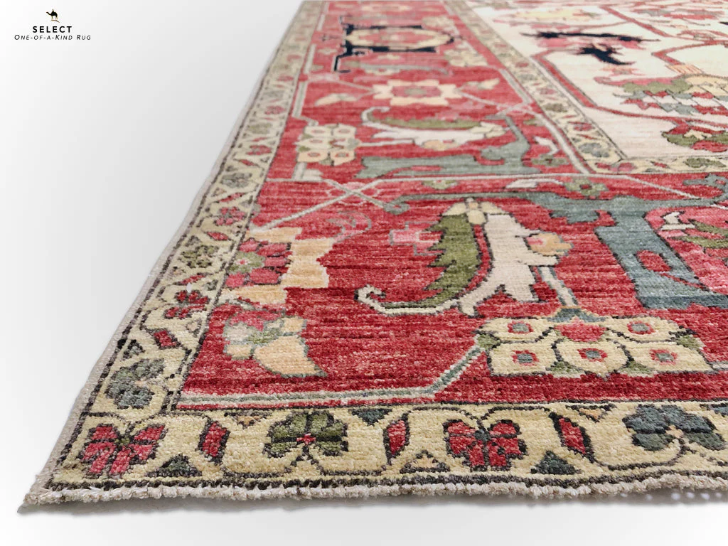 Afghan Heriz (10'03"x14'00") ivory/red - Image 3