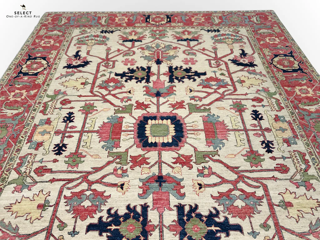 Afghan Heriz (10'03"x14'00") ivory/red - Image 5