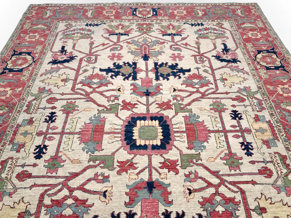 Afghan Heriz (10'03"x14'00") ivory/red - Image 6
