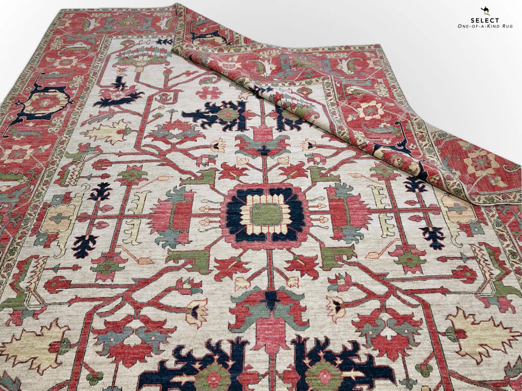 Afghan Heriz (10'03"x14'00") ivory/red - Image 7