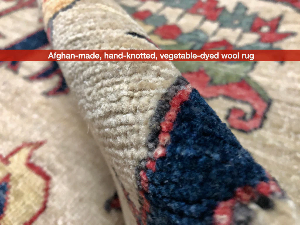 Afghan Heriz (10'03"x14'00") ivory/red - Image 9