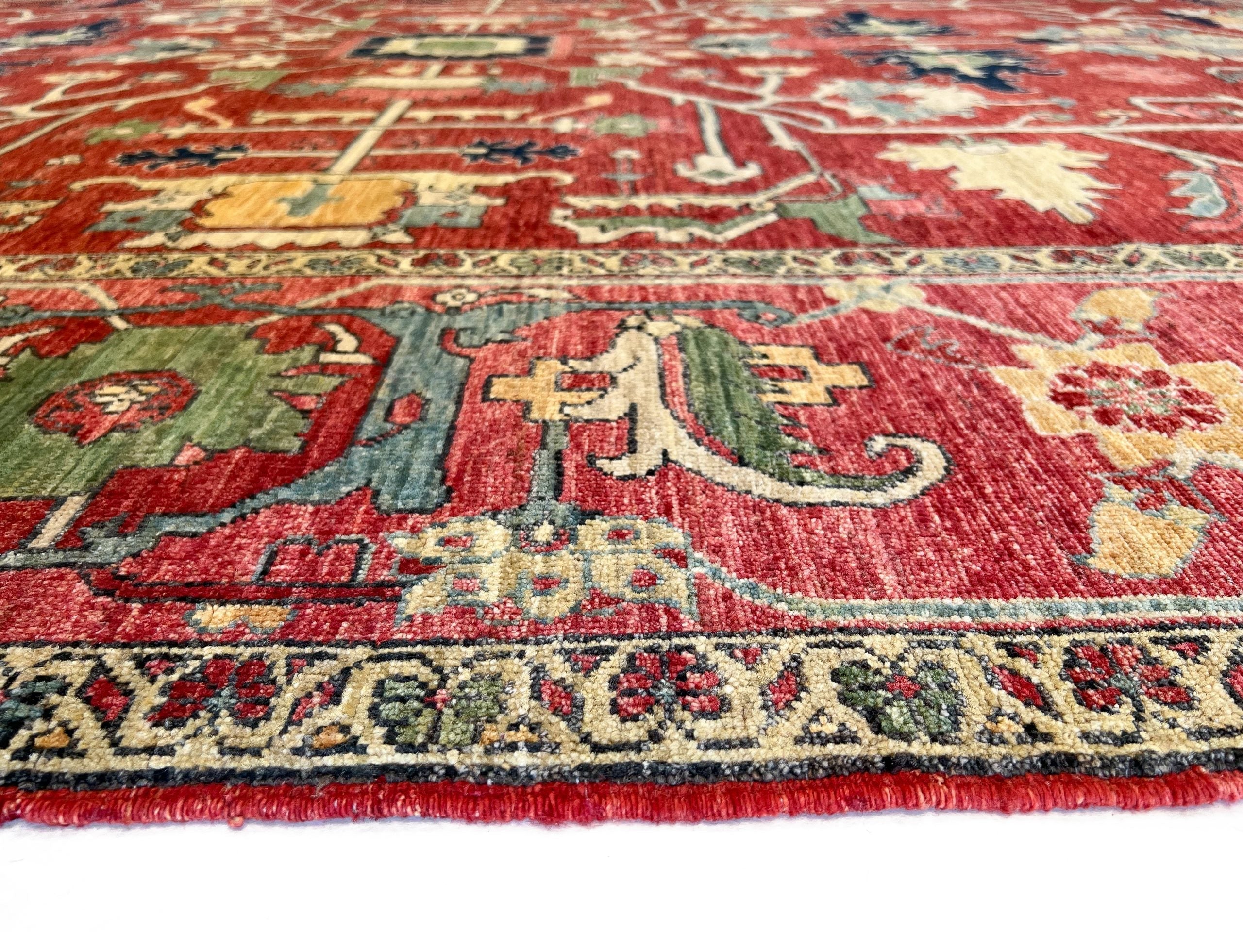 Afghan Heriz (9'01"x12'09") red/rose - Image 4