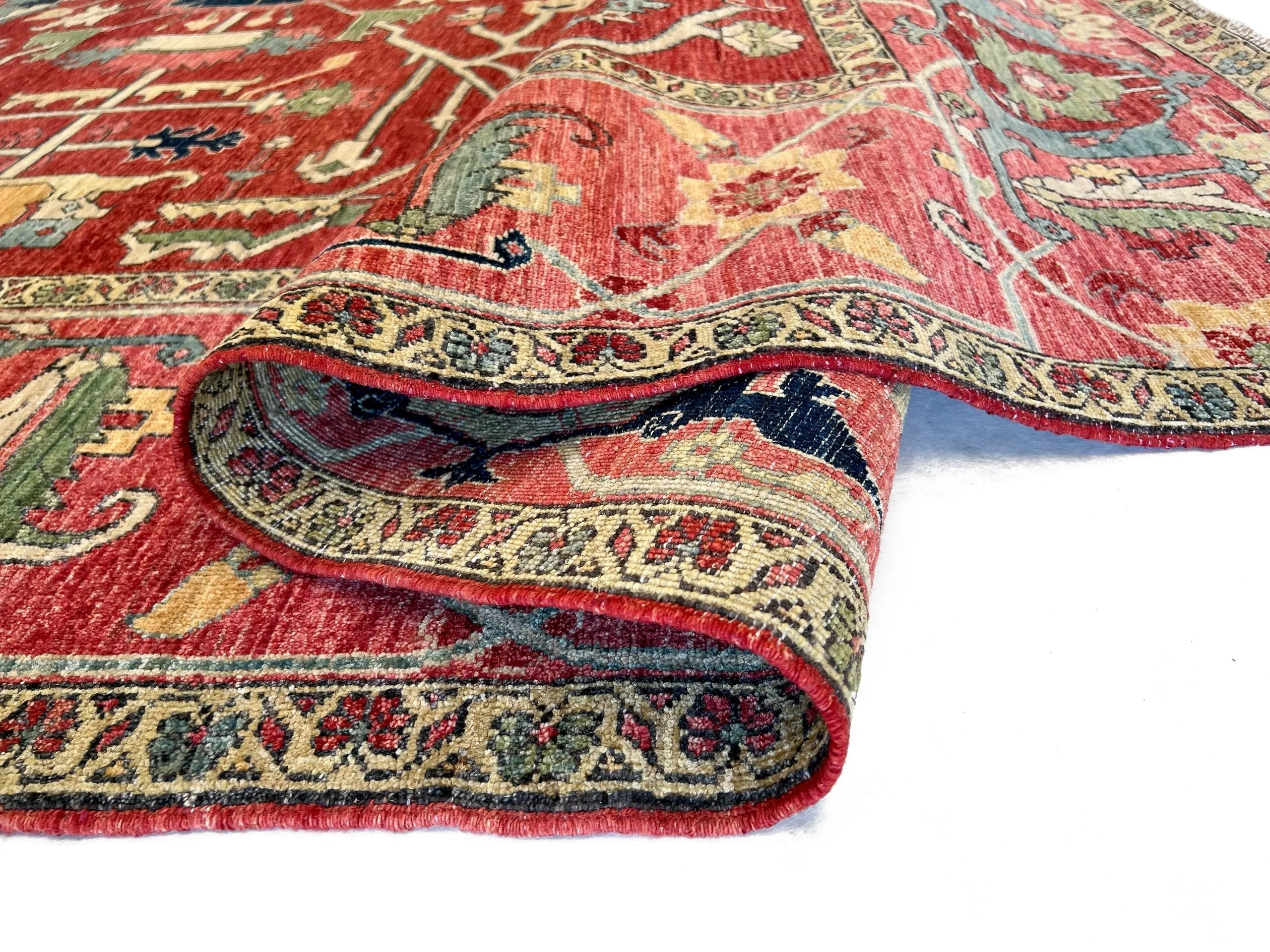 Afghan Heriz (9'01"x12'09") red/rose - Image 5