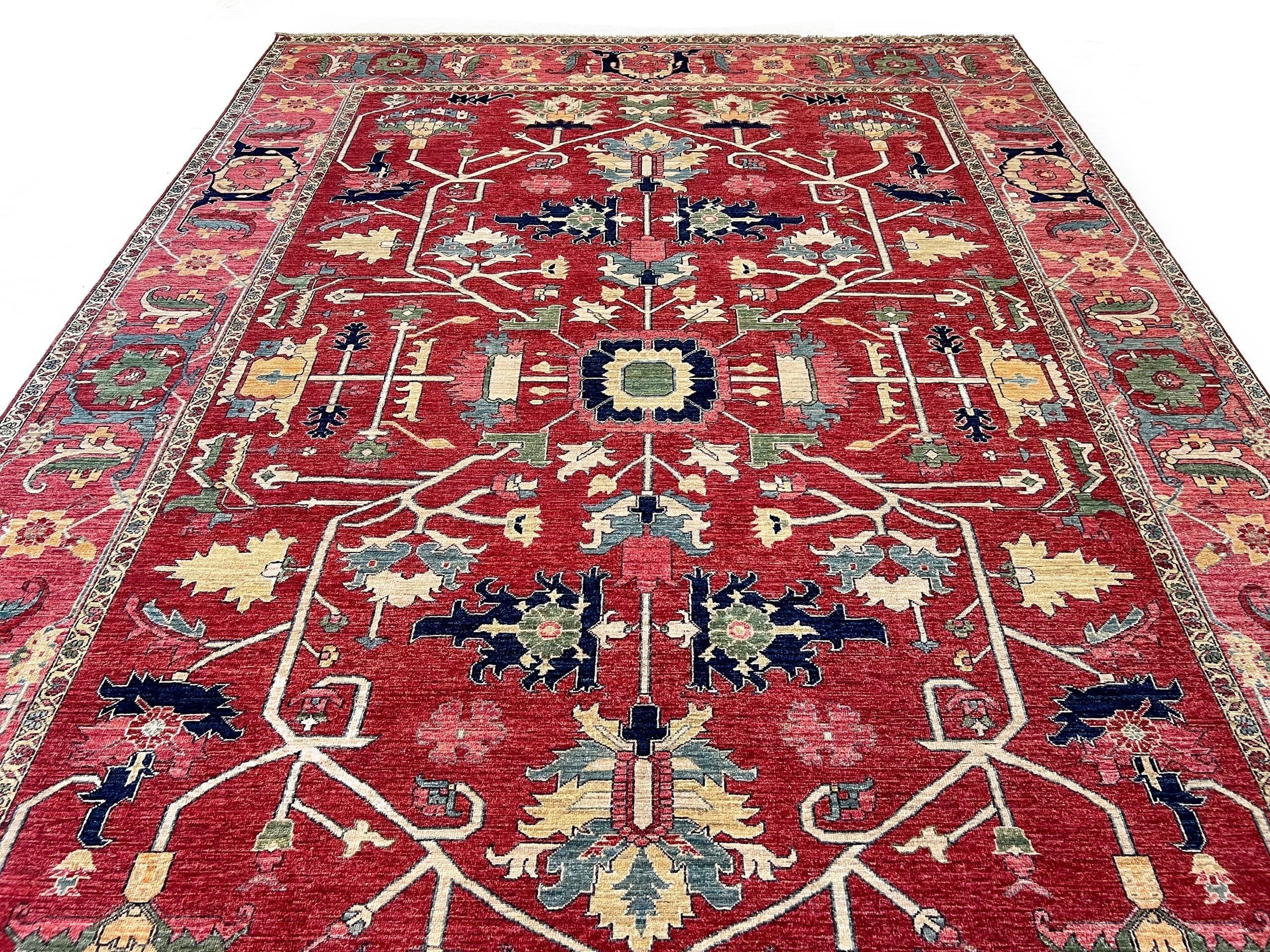 Afghan Heriz (9'01"x12'09") red/rose - Image 8