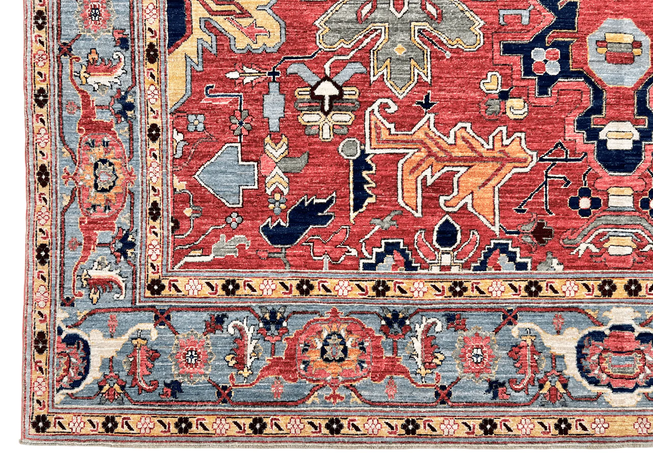 Afghan Heriz (9'07'x13'09") lt.red/lt.blue - Image 3