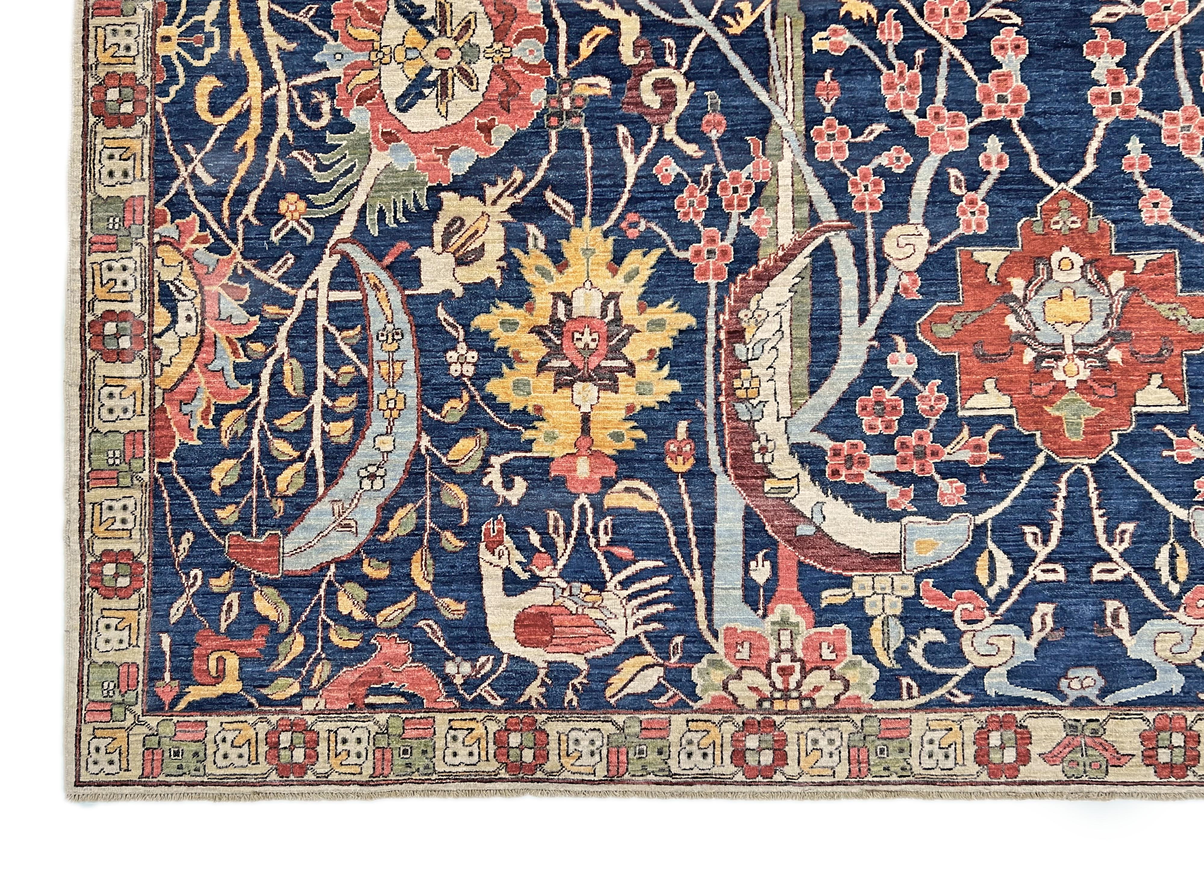 Afghan-made Bird of Paradise (9'03"x12'00") indigo - Image 2