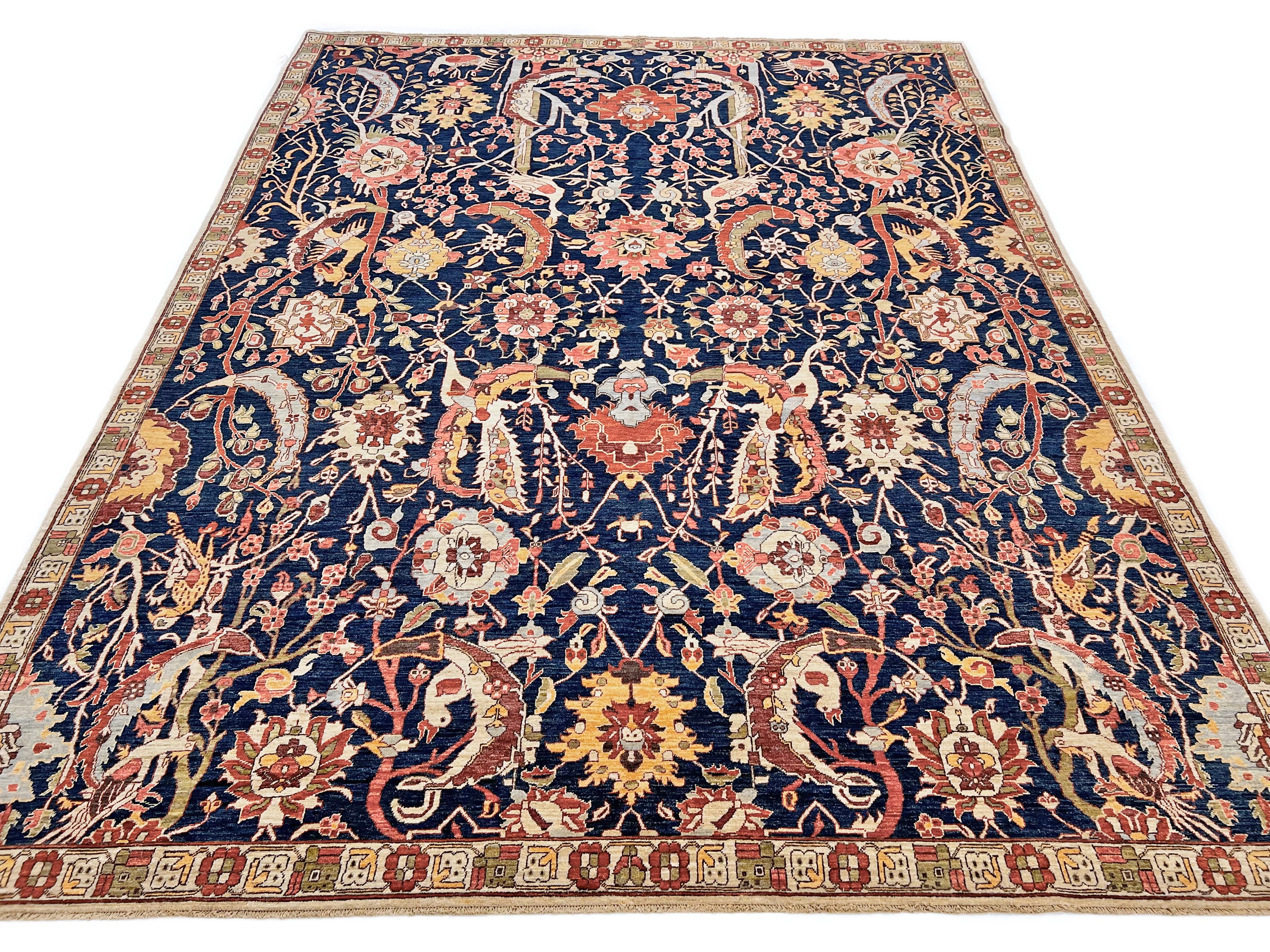 Afghan-made Bird of Paradise (9'03"x12'00") indigo - Image 7