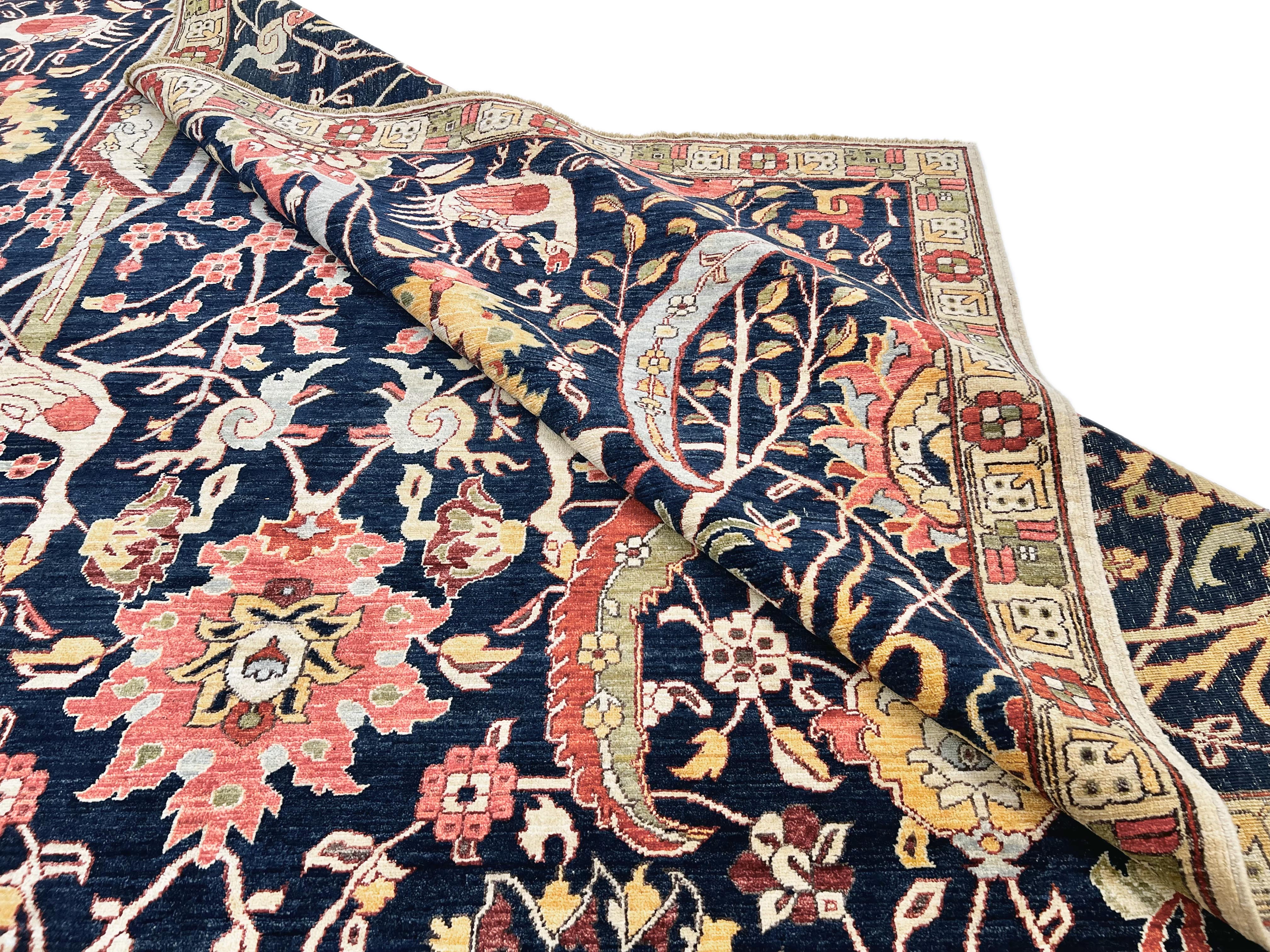 Afghan-made Bird of Paradise (9'03"x12'00") indigo - Image 9