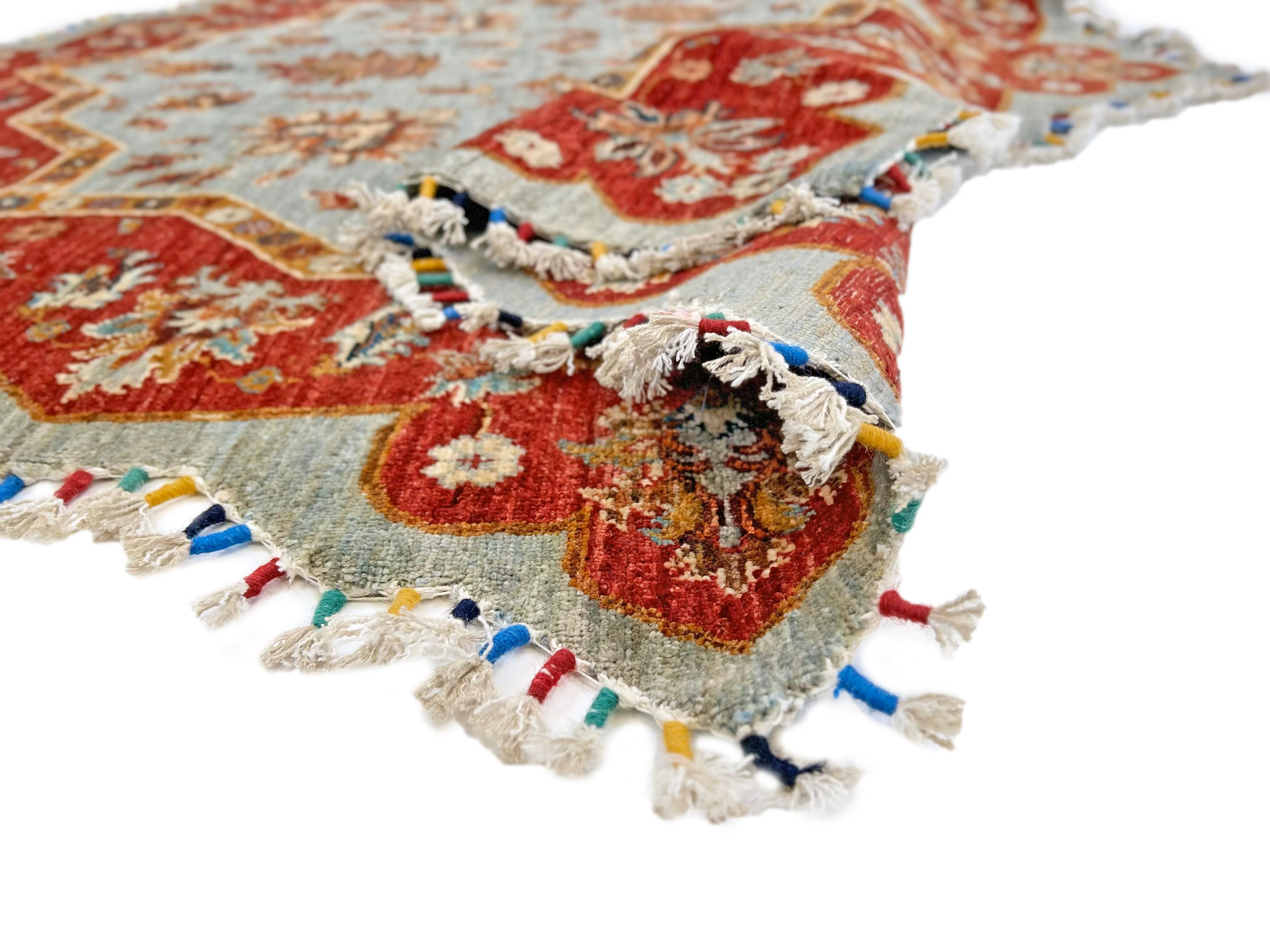Afghan Made Scalloped Edge Rug (6'07"x6'08") gray/red - Image 6