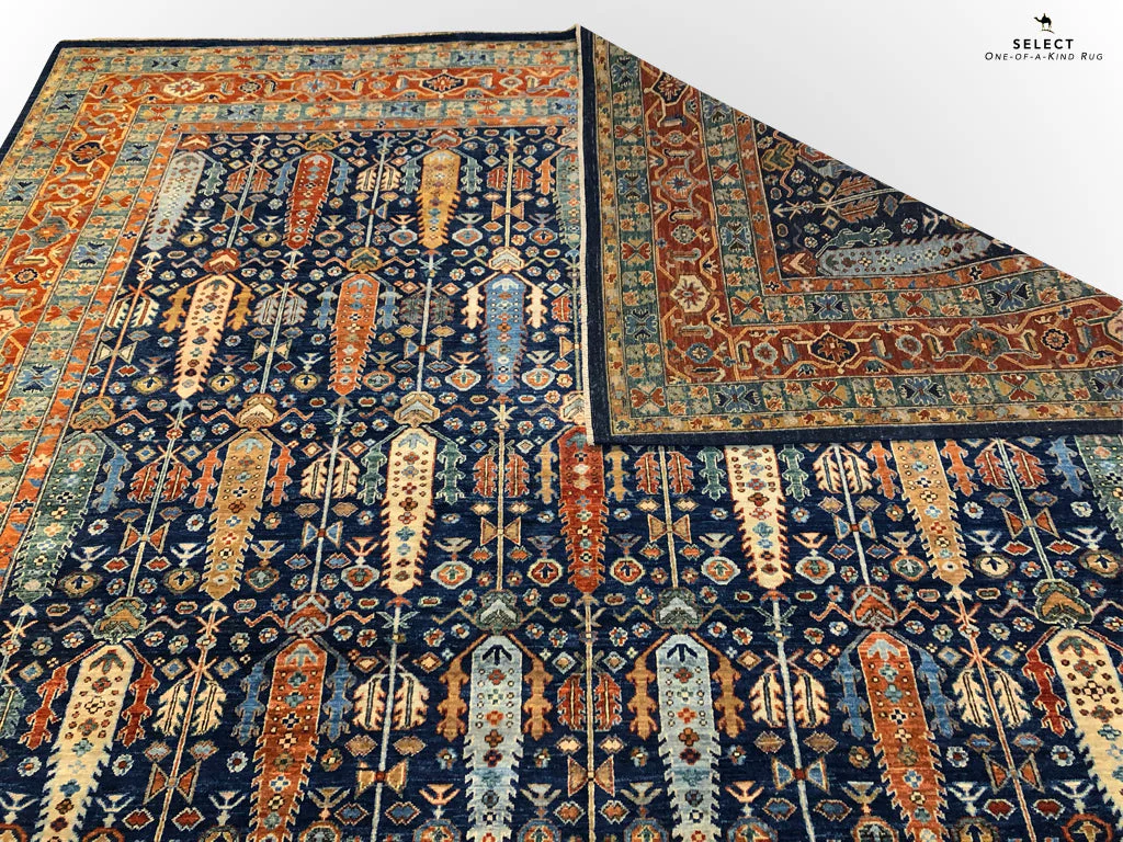 Afghan-Made Serapi (10'00"x13'10") navy/rust - Image 8