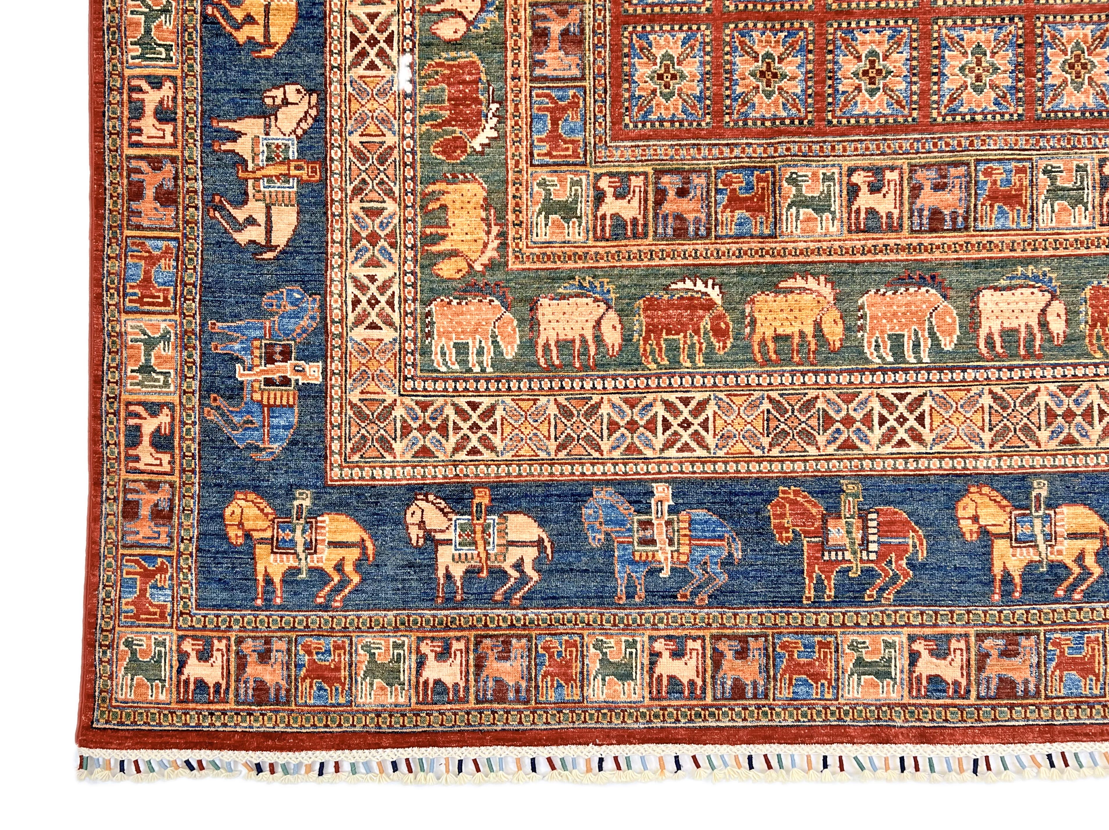 Afghan Pazyryk (8'08"x12'02") red/blue - Image 4