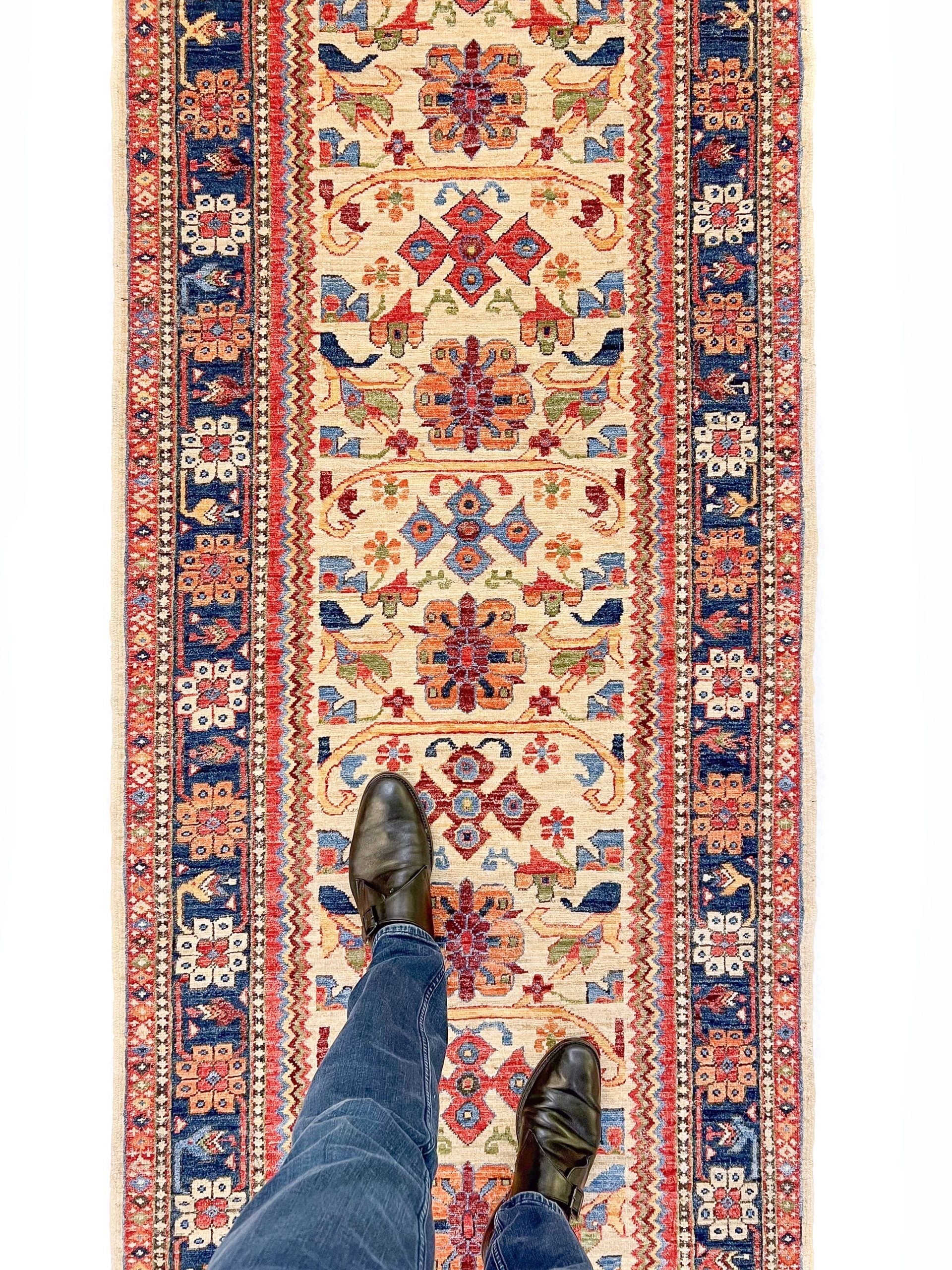 Afghan Qashqai Runner (3'00"x8'02) ivory/navy - Image 10