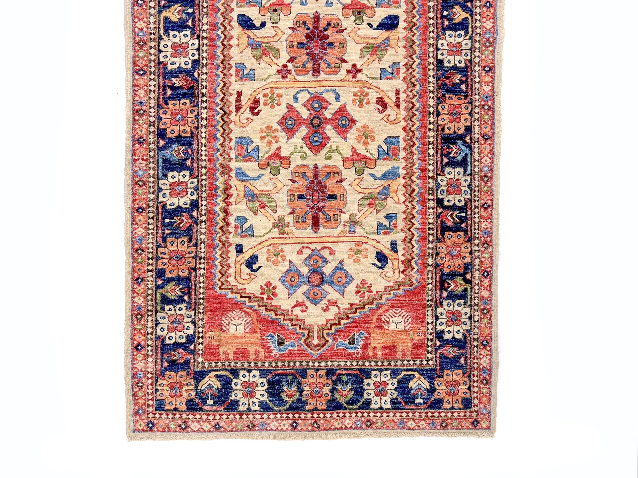 Afghan Qashqai Runner (3'00"x8'02) ivory/navy - Image 2