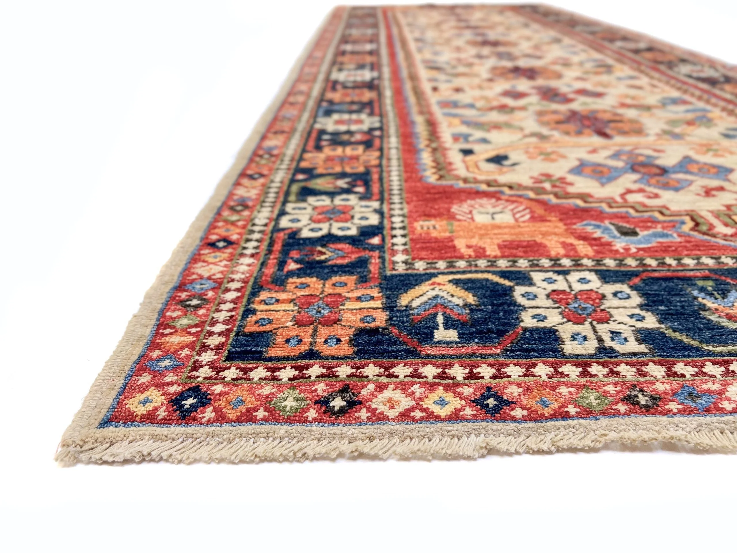 Afghan Qashqai Runner (3'00"x8'02) ivory/navy - Image 3