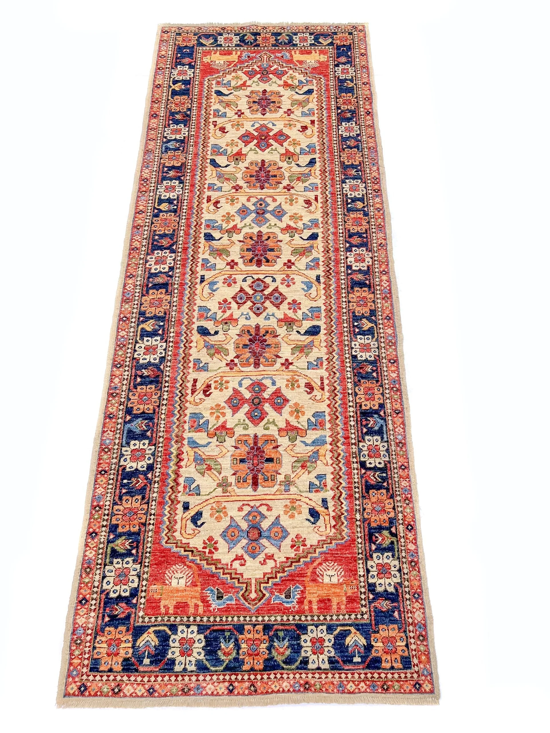 Afghan Qashqai Runner (3'00"x8'02) ivory/navy - Image 7