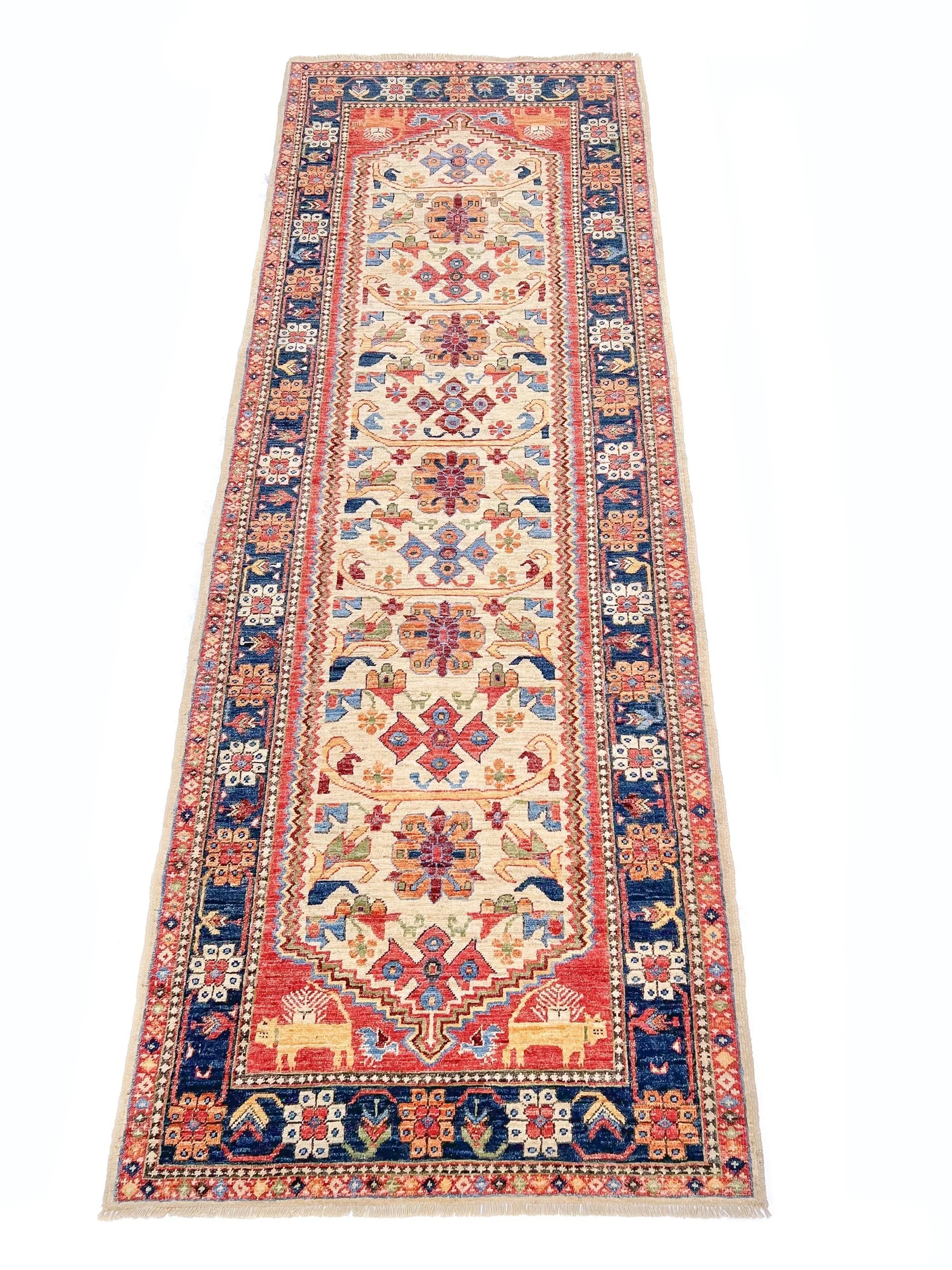 Afghan Qashqai Runner (3'00"x8'02) ivory/navy - Image 8