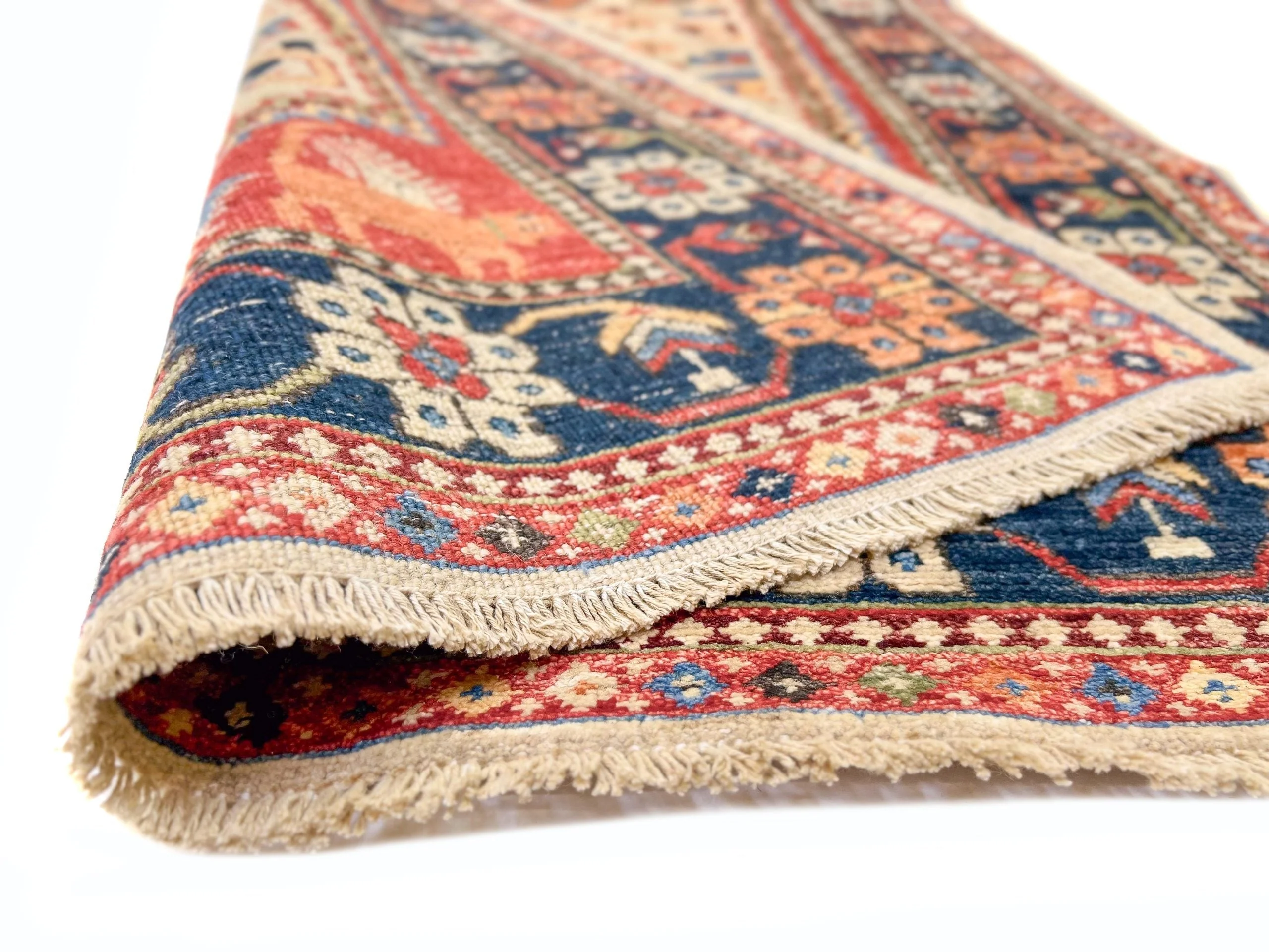 Afghan Qashqai Runner (3'00"x8'02) ivory/navy - Image 9