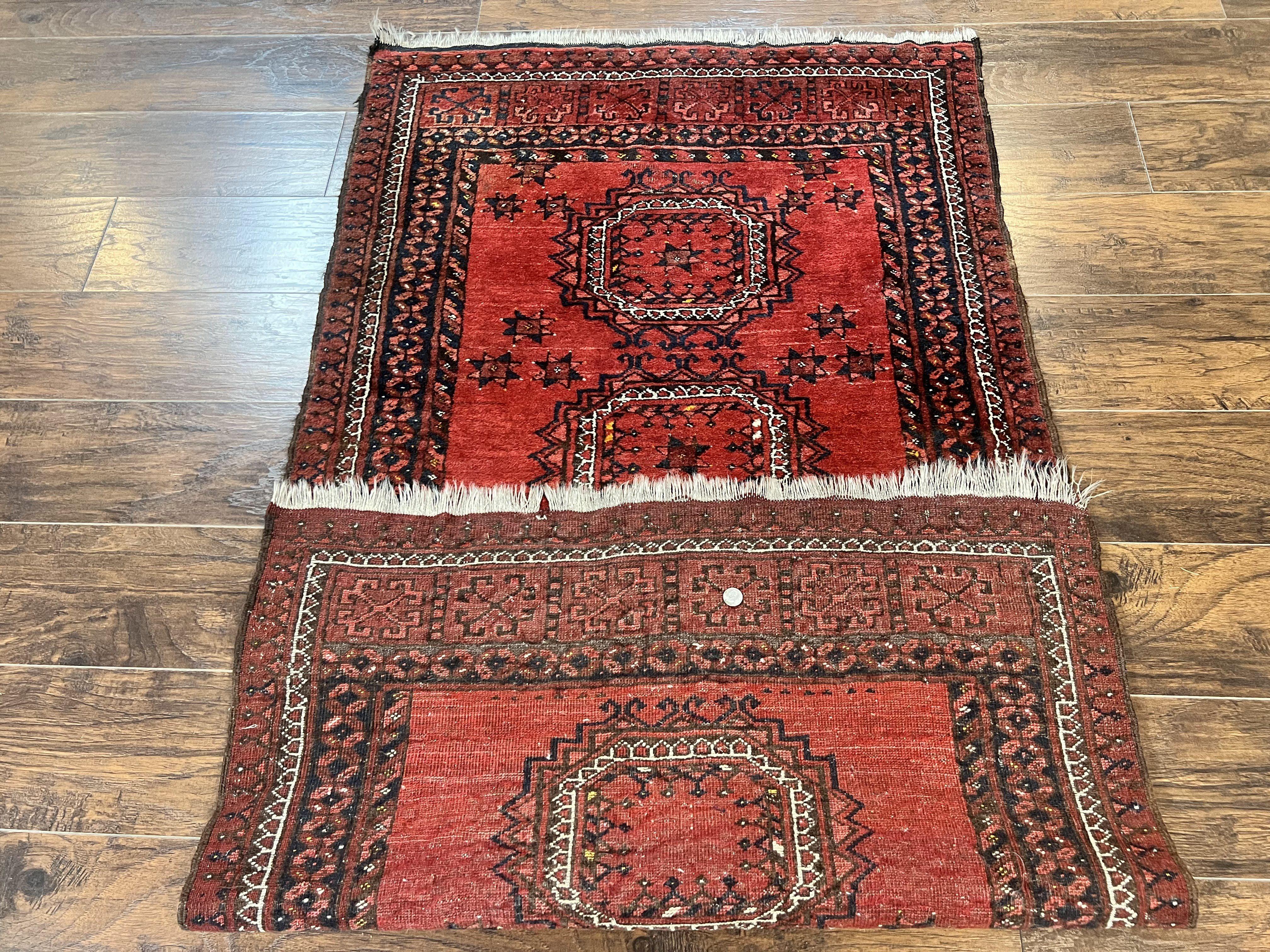 Afghan Rug 3x6, Semi Antique Vintage Oriental Carpet, Wool Handmade Red Rug, Tribal Rug, Afghan Beshir Rug - Image 11