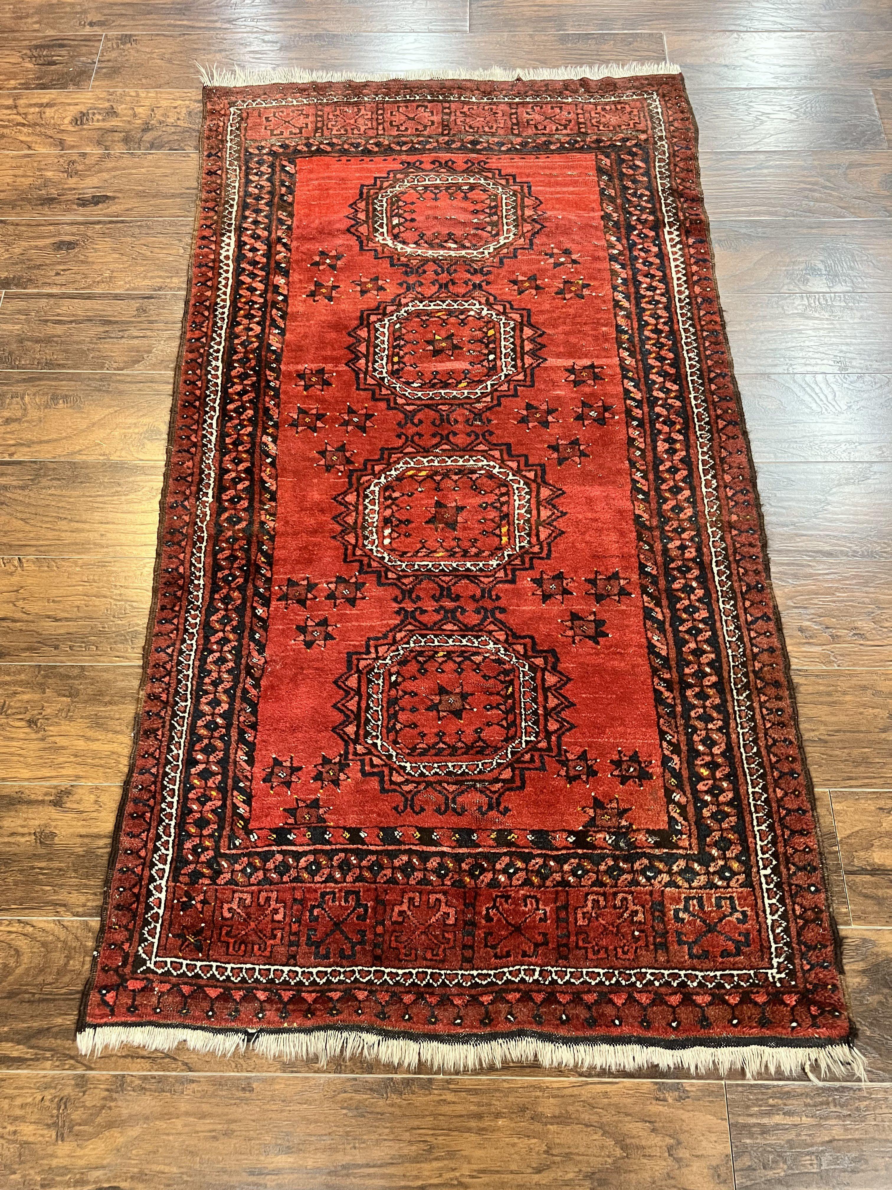 Afghan Rug 3x6, Semi Antique Vintage Oriental Carpet, Wool Handmade Red Rug, Tribal Rug, Afghan Beshir Rug - Image 12