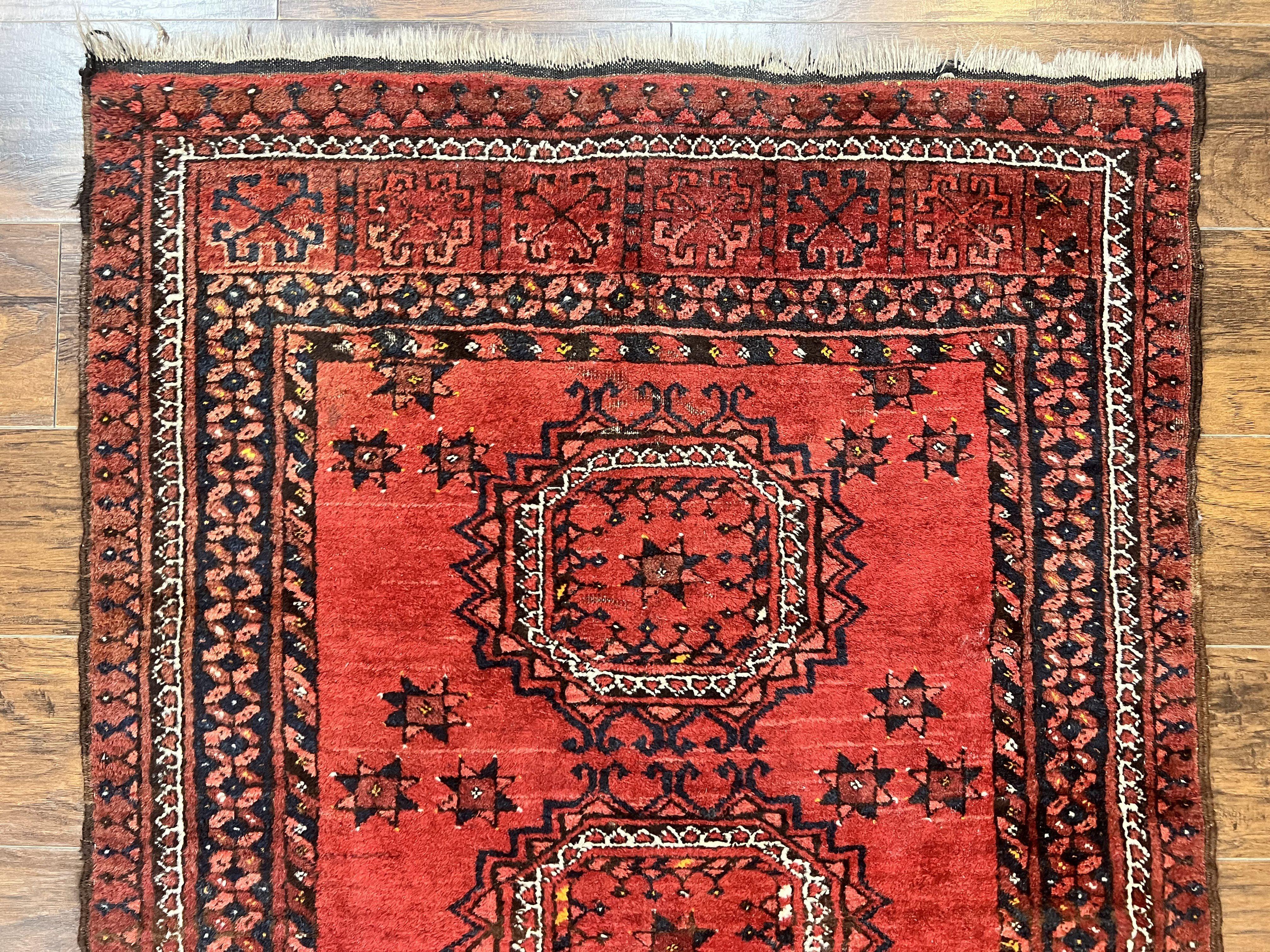 Afghan Rug 3x6, Semi Antique Vintage Oriental Carpet, Wool Handmade Red Rug, Tribal Rug, Afghan Beshir Rug - Image 3