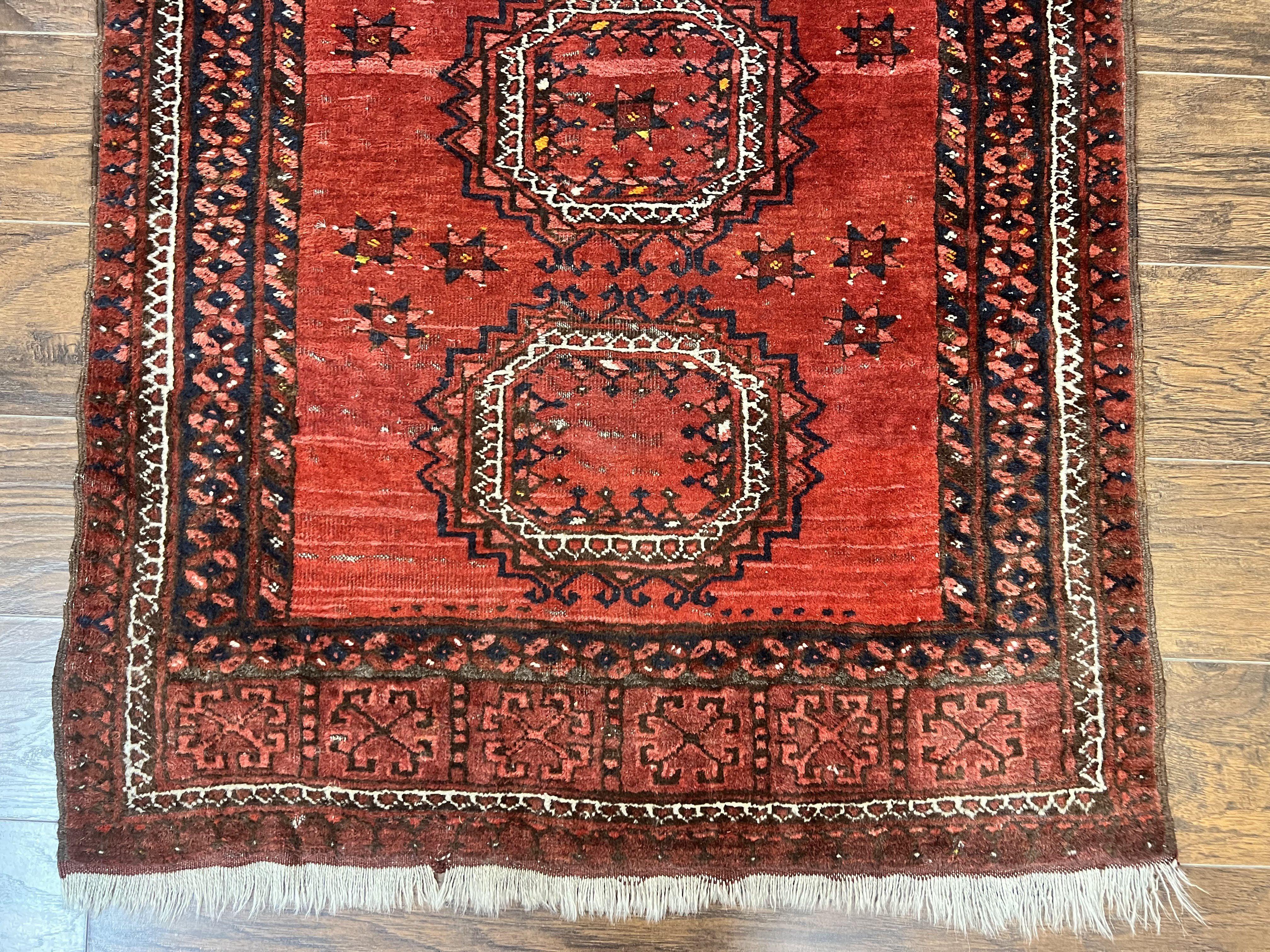 Afghan Rug 3x6, Semi Antique Vintage Oriental Carpet, Wool Handmade Red Rug, Tribal Rug, Afghan Beshir Rug - Image 5