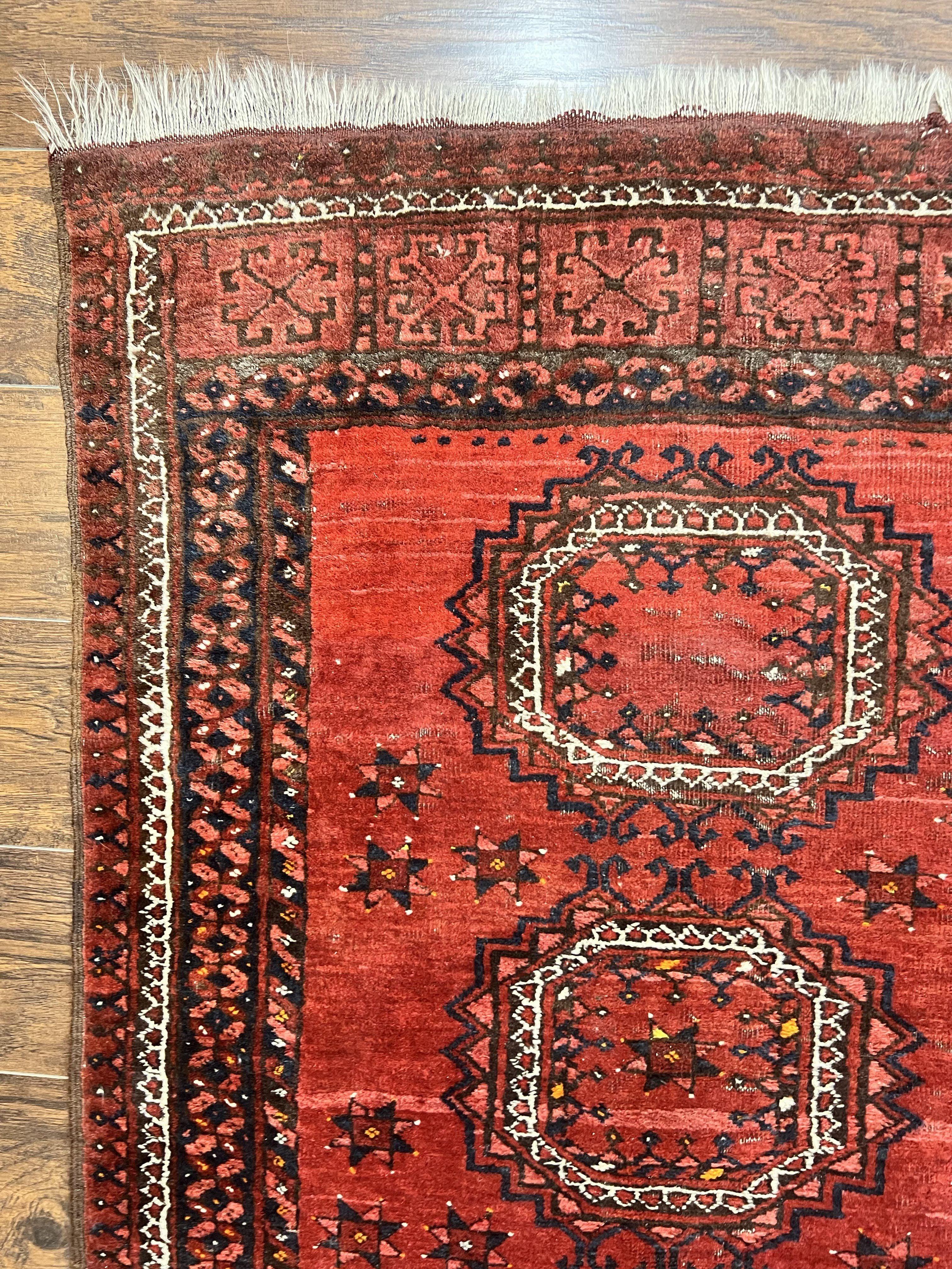 Afghan Rug 3x6, Semi Antique Vintage Oriental Carpet, Wool Handmade Red Rug, Tribal Rug, Afghan Beshir Rug - Image 6