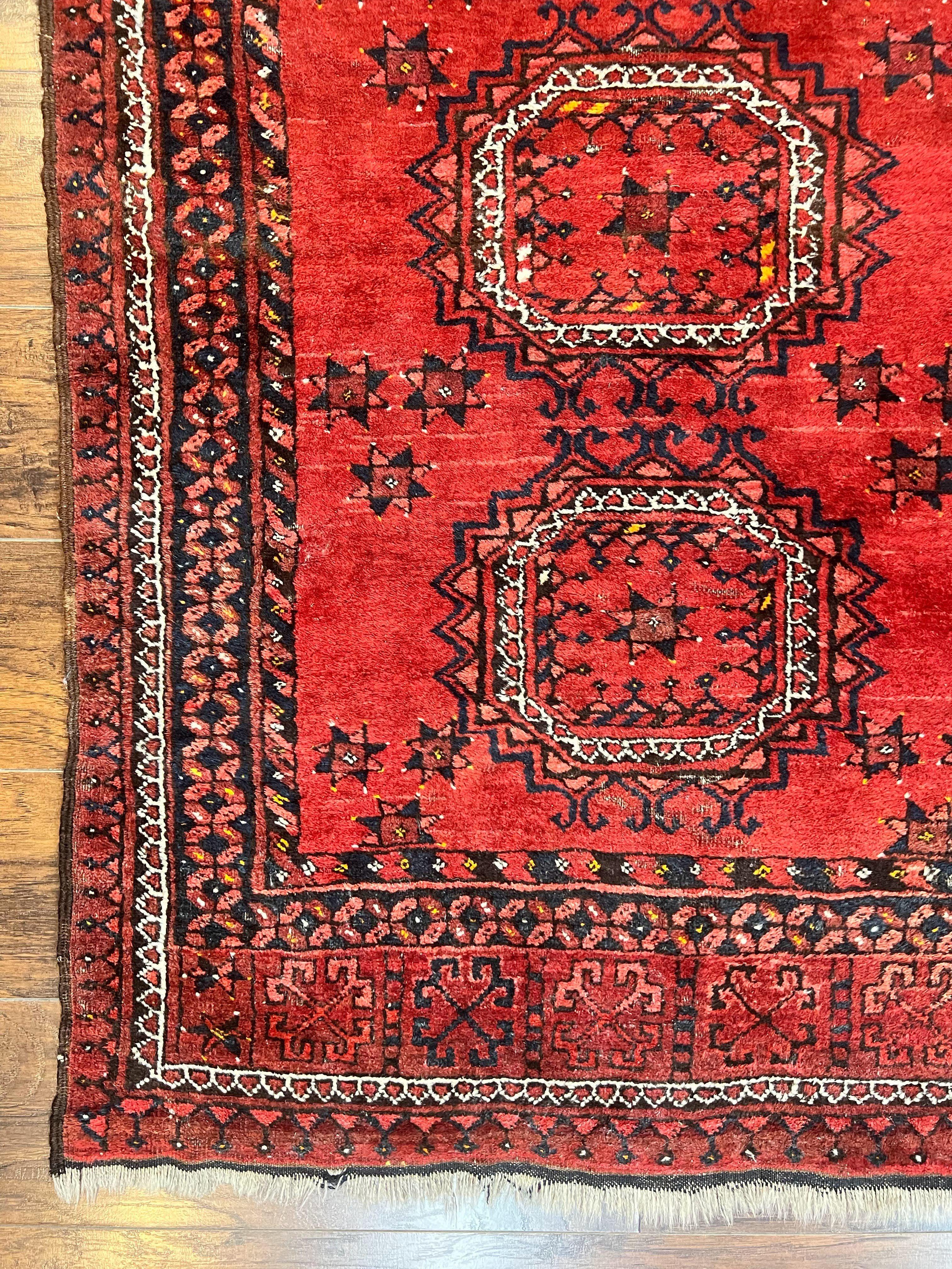 Afghan Rug 3x6, Semi Antique Vintage Oriental Carpet, Wool Handmade Red Rug, Tribal Rug, Afghan Beshir Rug - Image 8