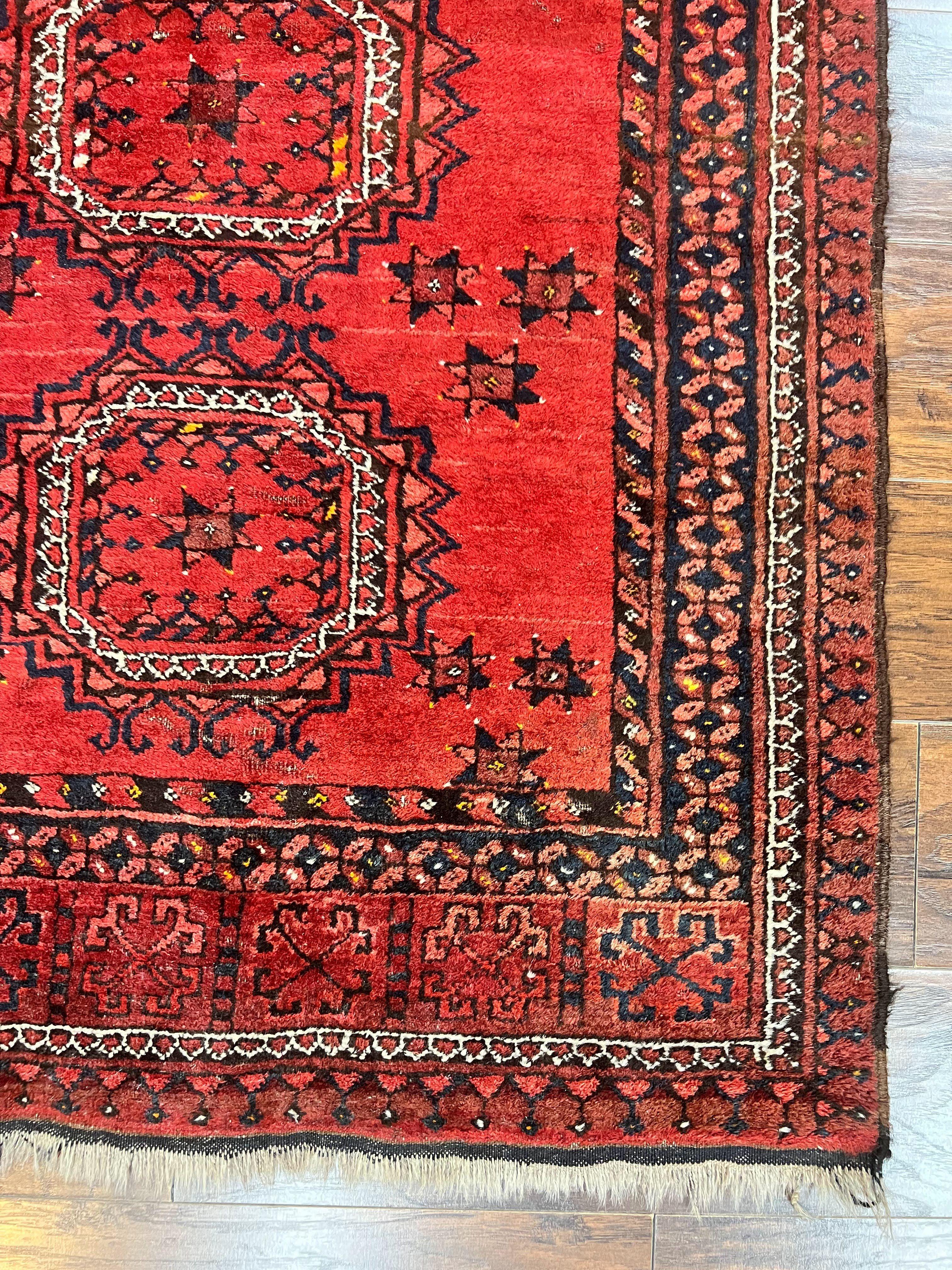 Afghan Rug 3x6, Semi Antique Vintage Oriental Carpet, Wool Handmade Red Rug, Tribal Rug, Afghan Beshir Rug - Image 9