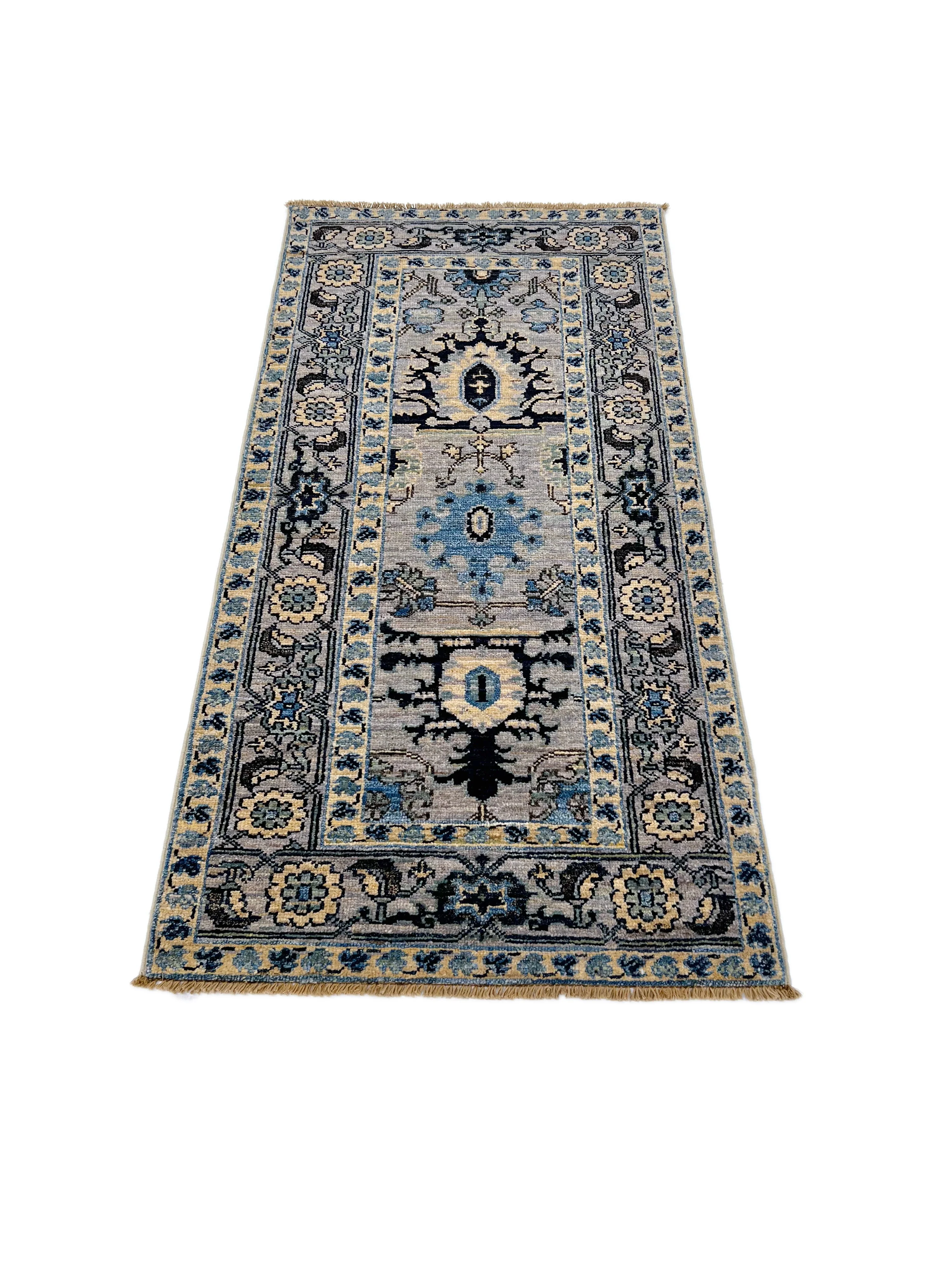 Afghan Serapi veg.dye blue monochrome (2x4) - Image 2