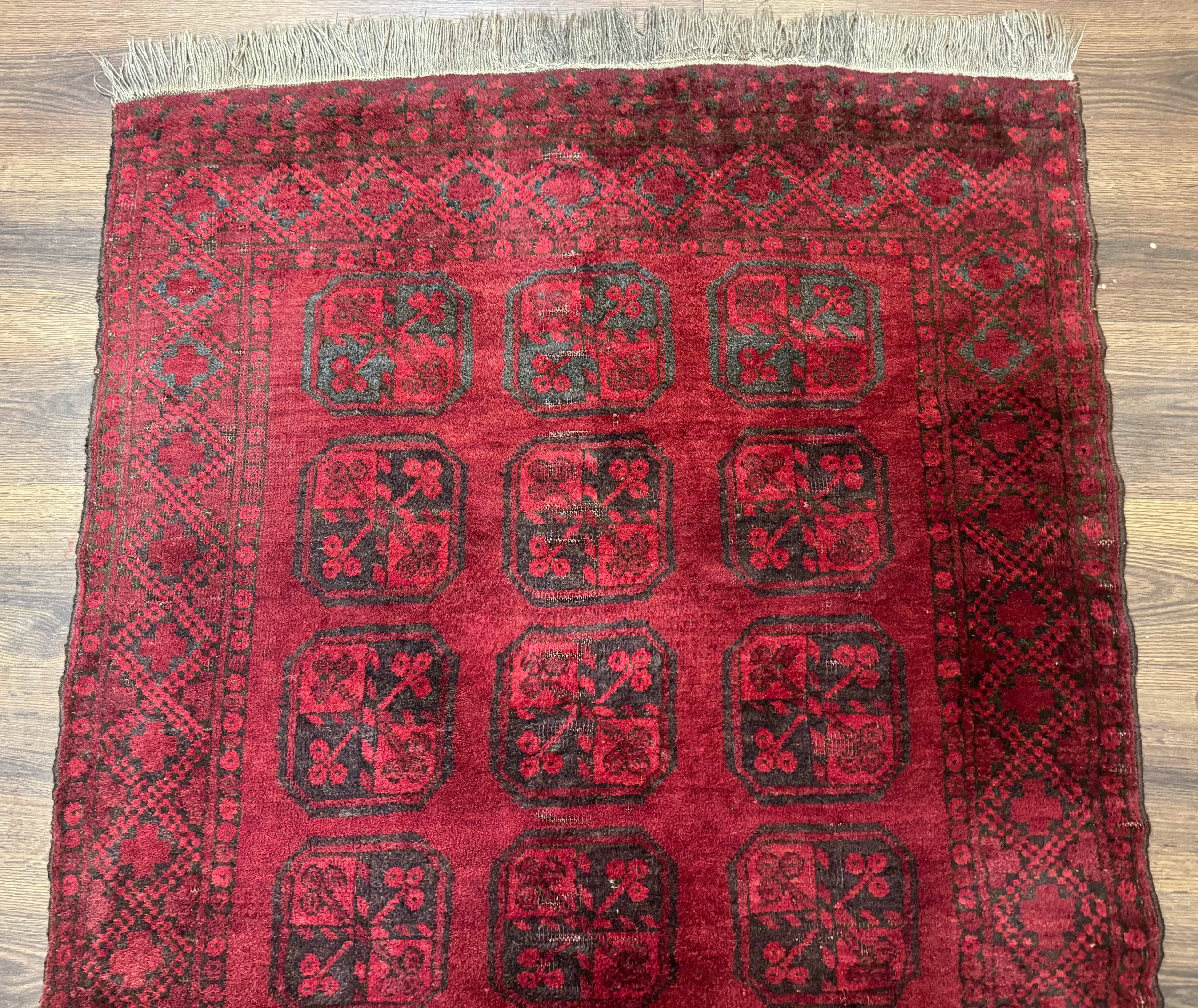 Afghan Turkoman Bokhara Bashir Rug 3x6, Red - Image 3