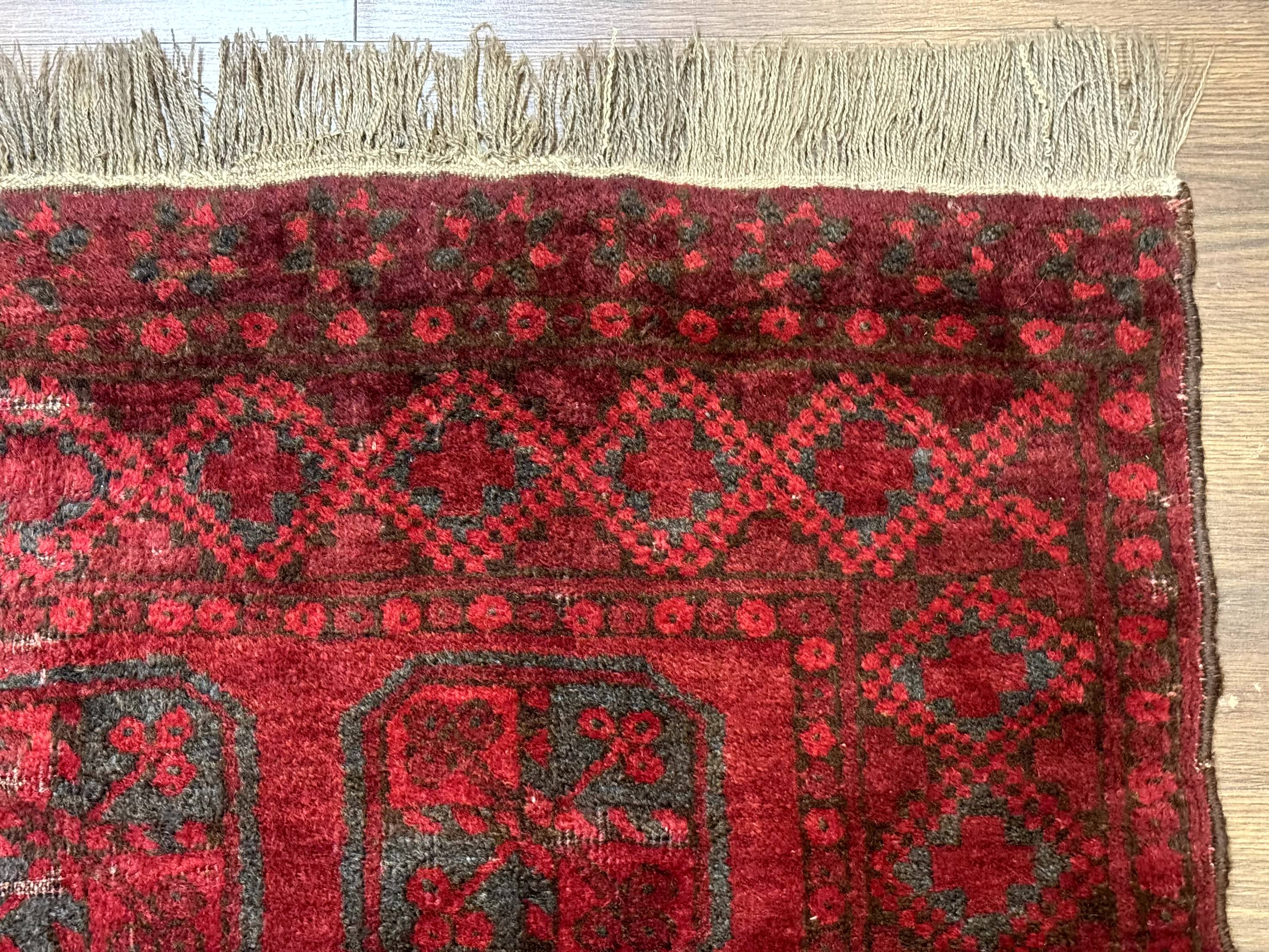 Afghan Turkoman Bokhara Bashir Rug 3x6, Red - Image 7