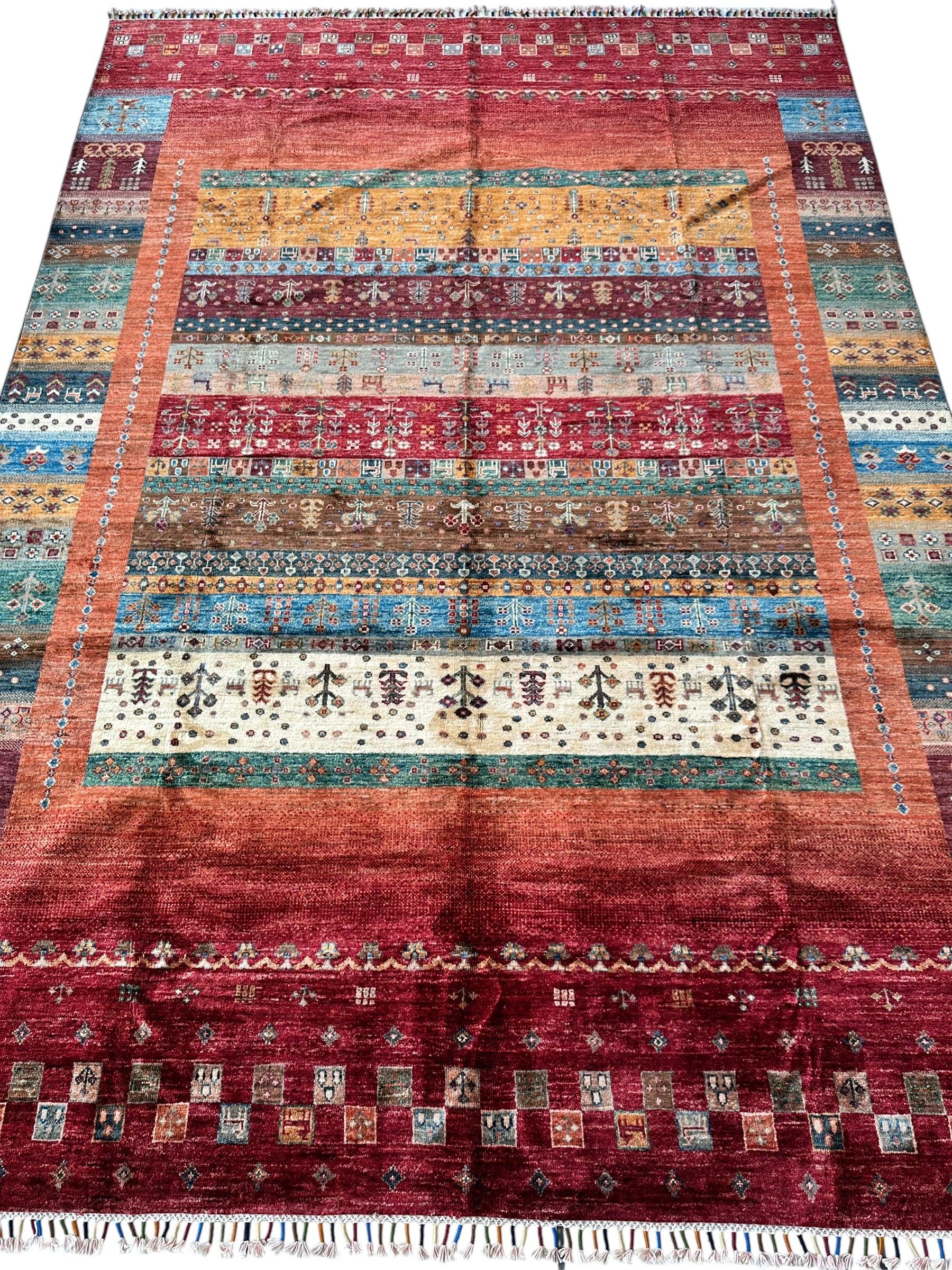 Afghani Khorjin Wool Rug – 7' x 9'10" – Vibrant Geometric & Tribal Patterns - Image 2