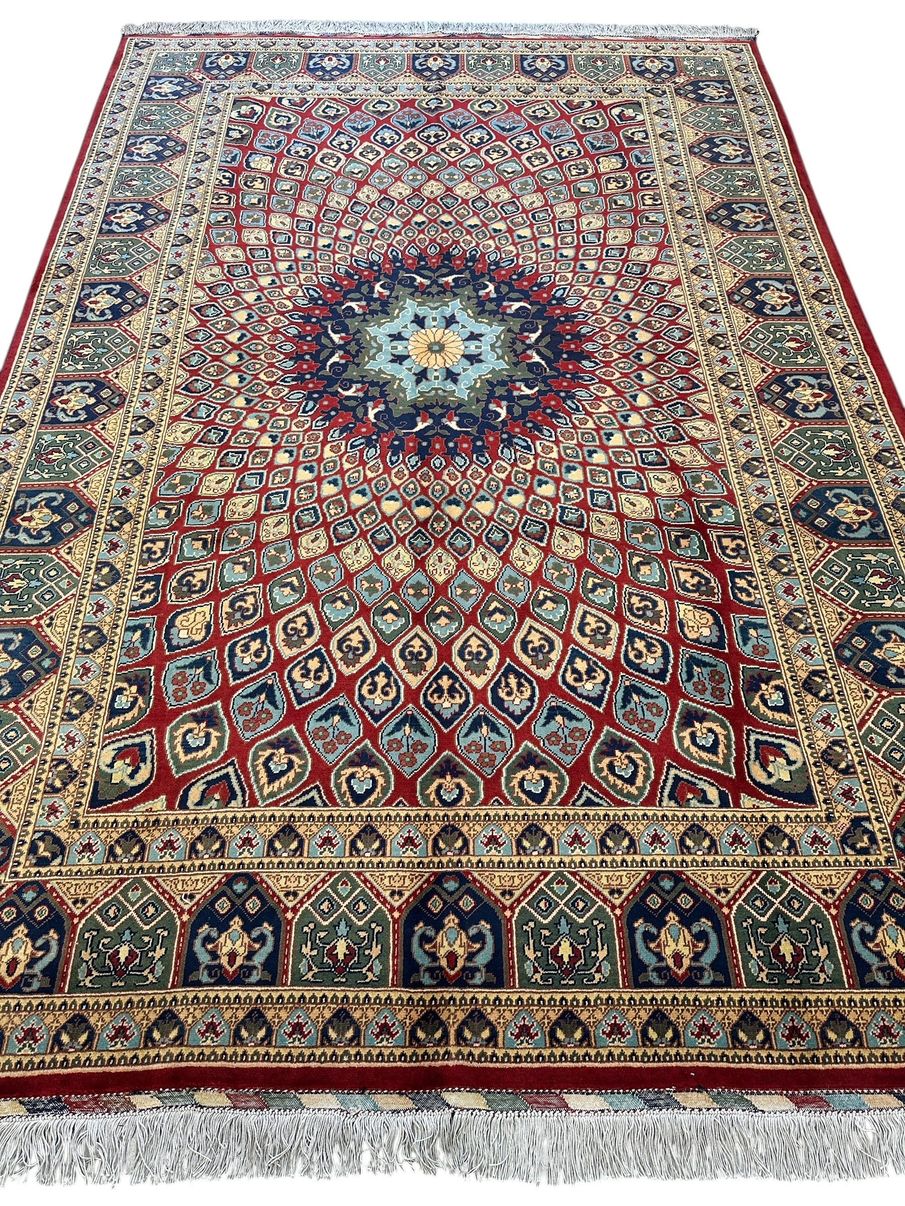Afghani Parak Hand-Knotted Wool Rug | 6’6″ x 9’10″ Traditional Dome Motif - Image 2