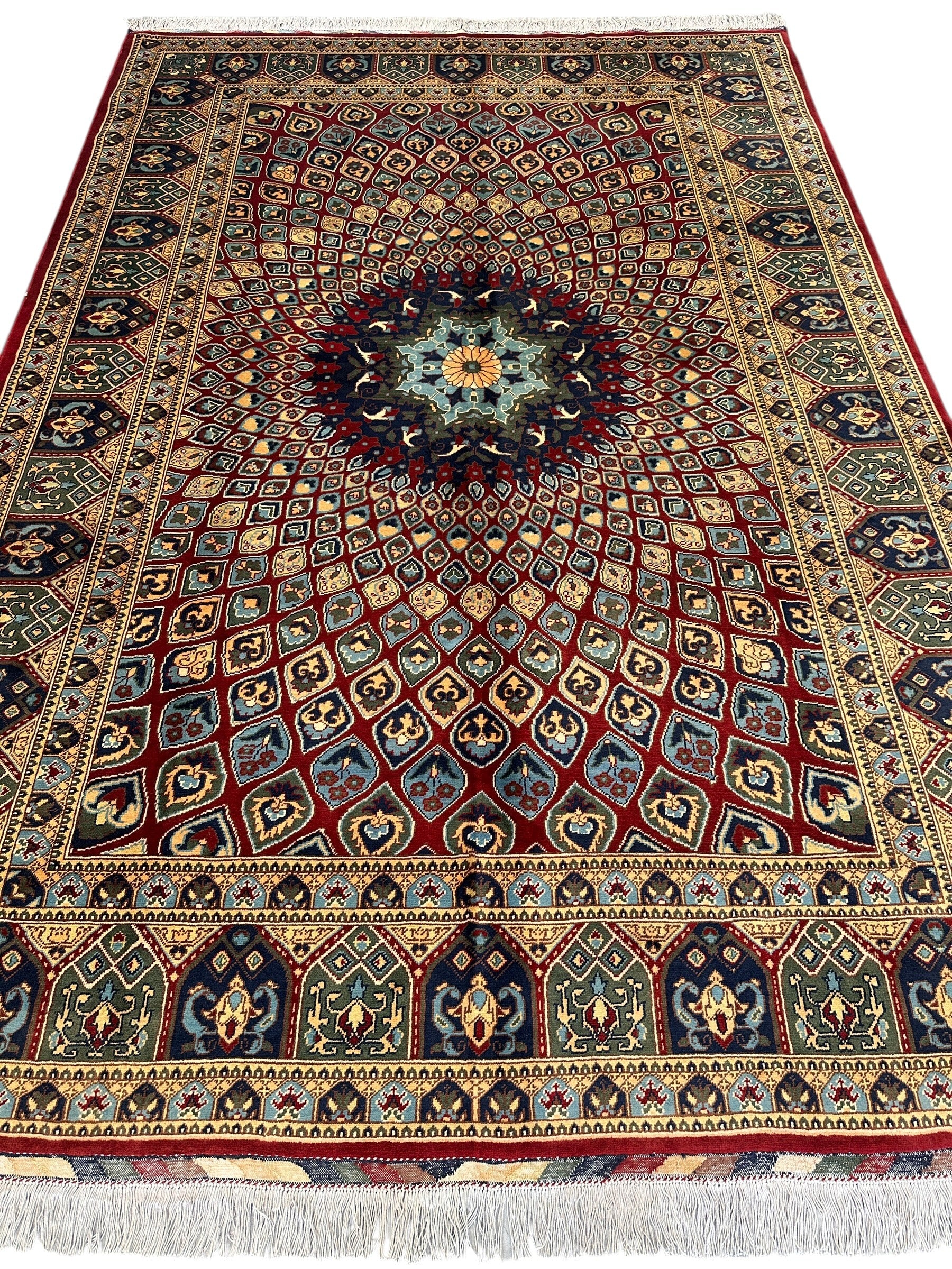 Afghani Parak Hand-Knotted Wool Rug | 6’6″ x 9’10″ Traditional Dome Motif - Image 3
