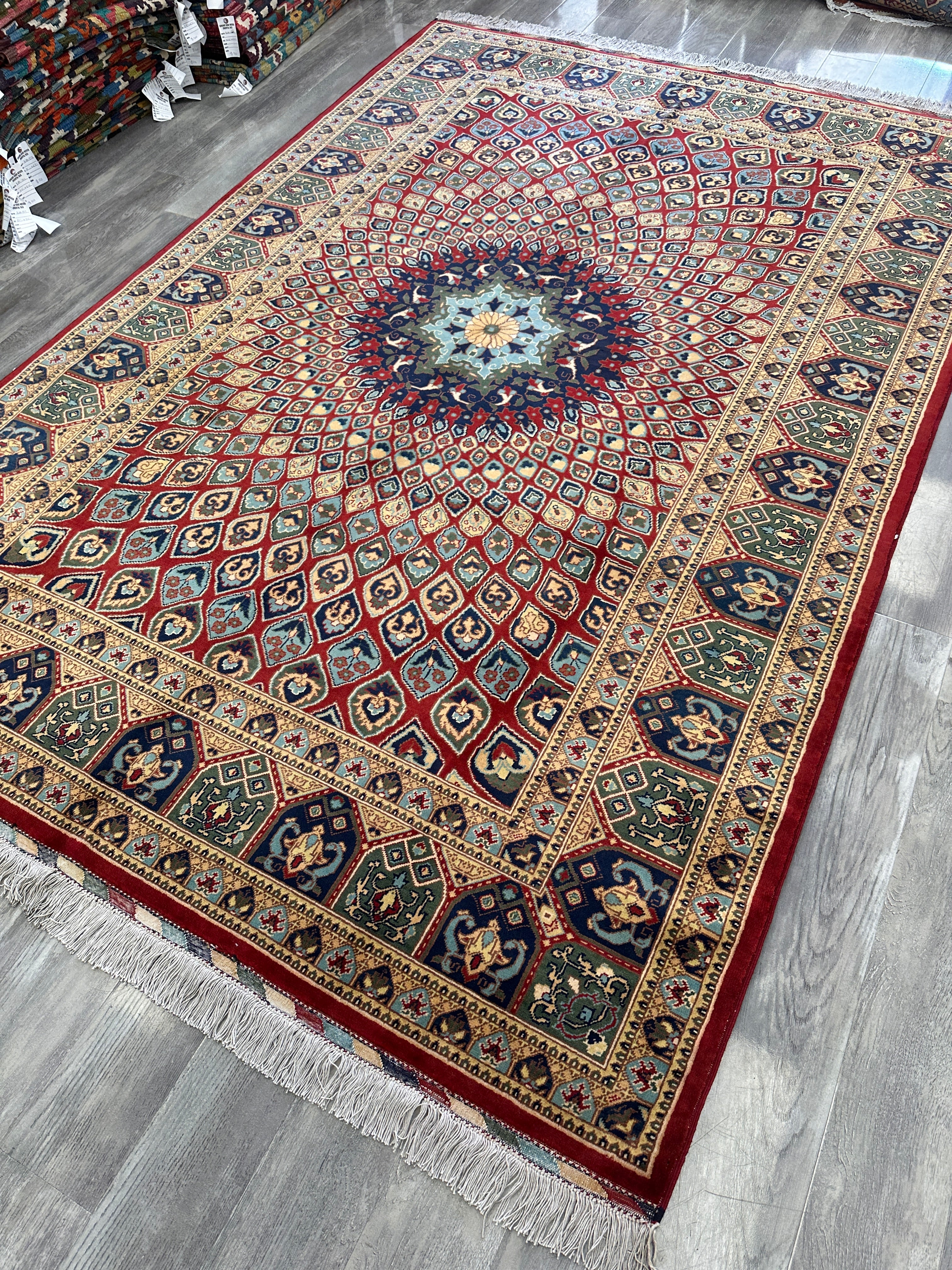 Afghani Parak Hand-Knotted Wool Rug | 6’6″ x 9’10″ Traditional Dome Motif - Image 4