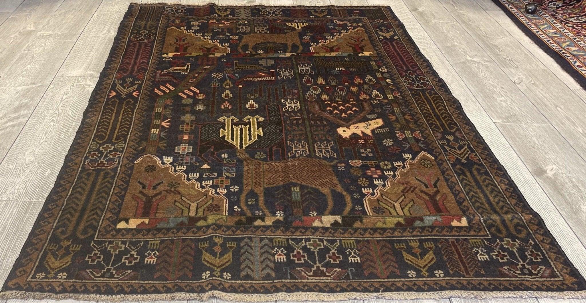 Afghani Vintage Pictorial Rug I Tribal Baluchi 3'6''X5'5'' - Image 3