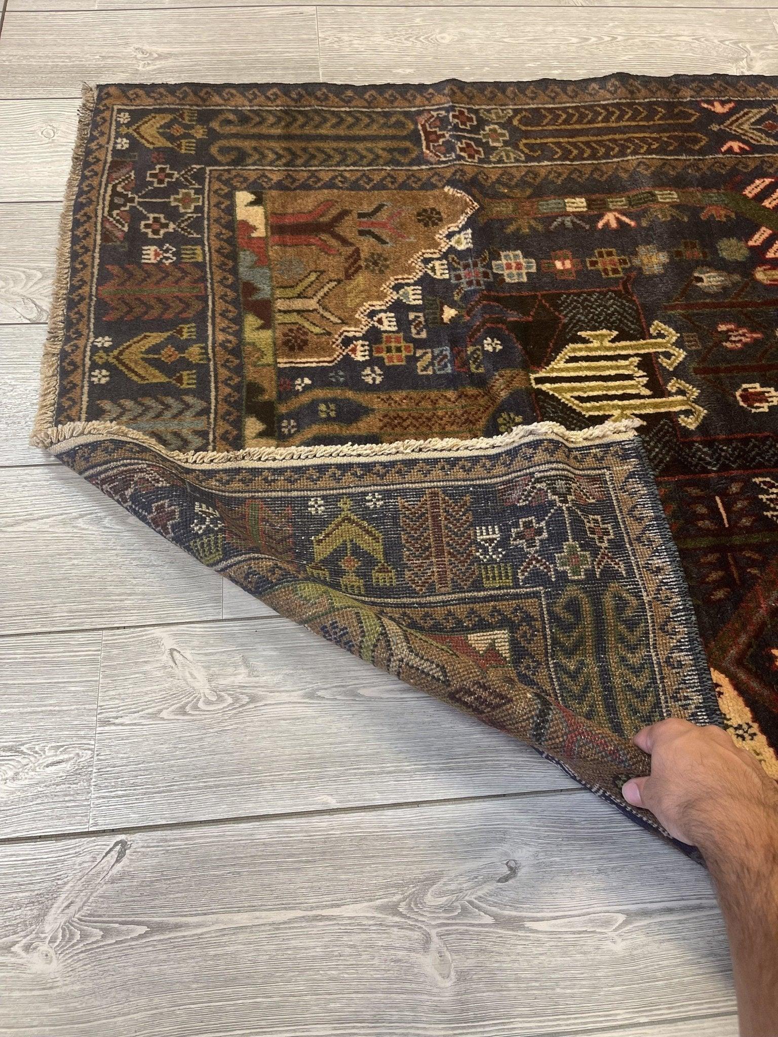 Afghani Vintage Pictorial Rug I Tribal Baluchi 3'6''X5'5'' - Image 4