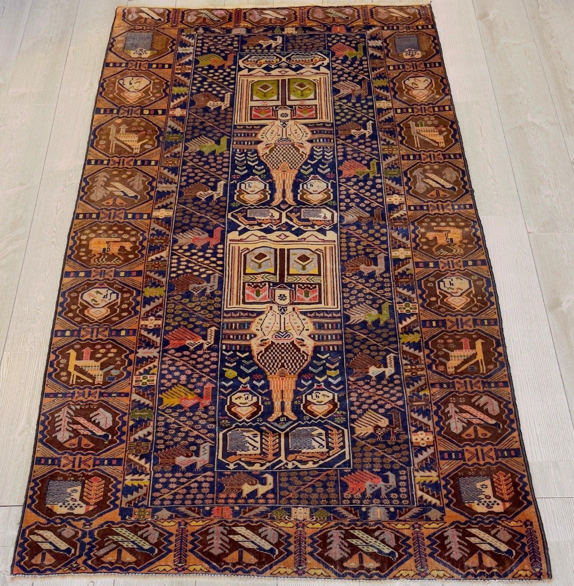 Afghani Vintage Pictorial Rug I Tribal Baluchi 4X7 Ft - Image 2