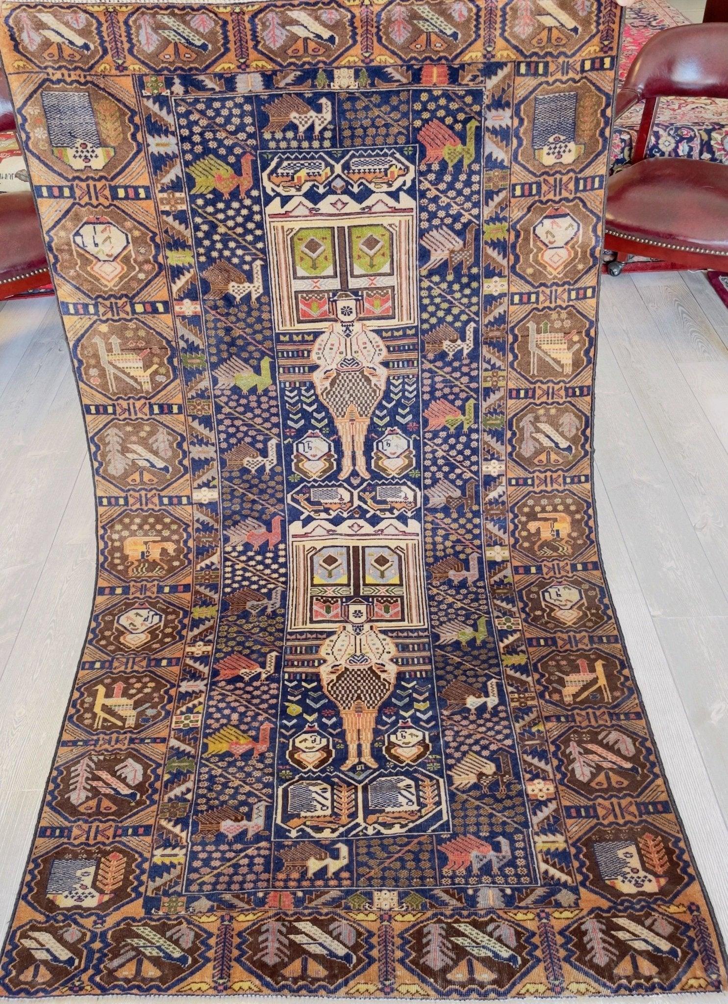 Afghani Vintage Pictorial Rug I Tribal Baluchi 4X7 Ft - Image 3