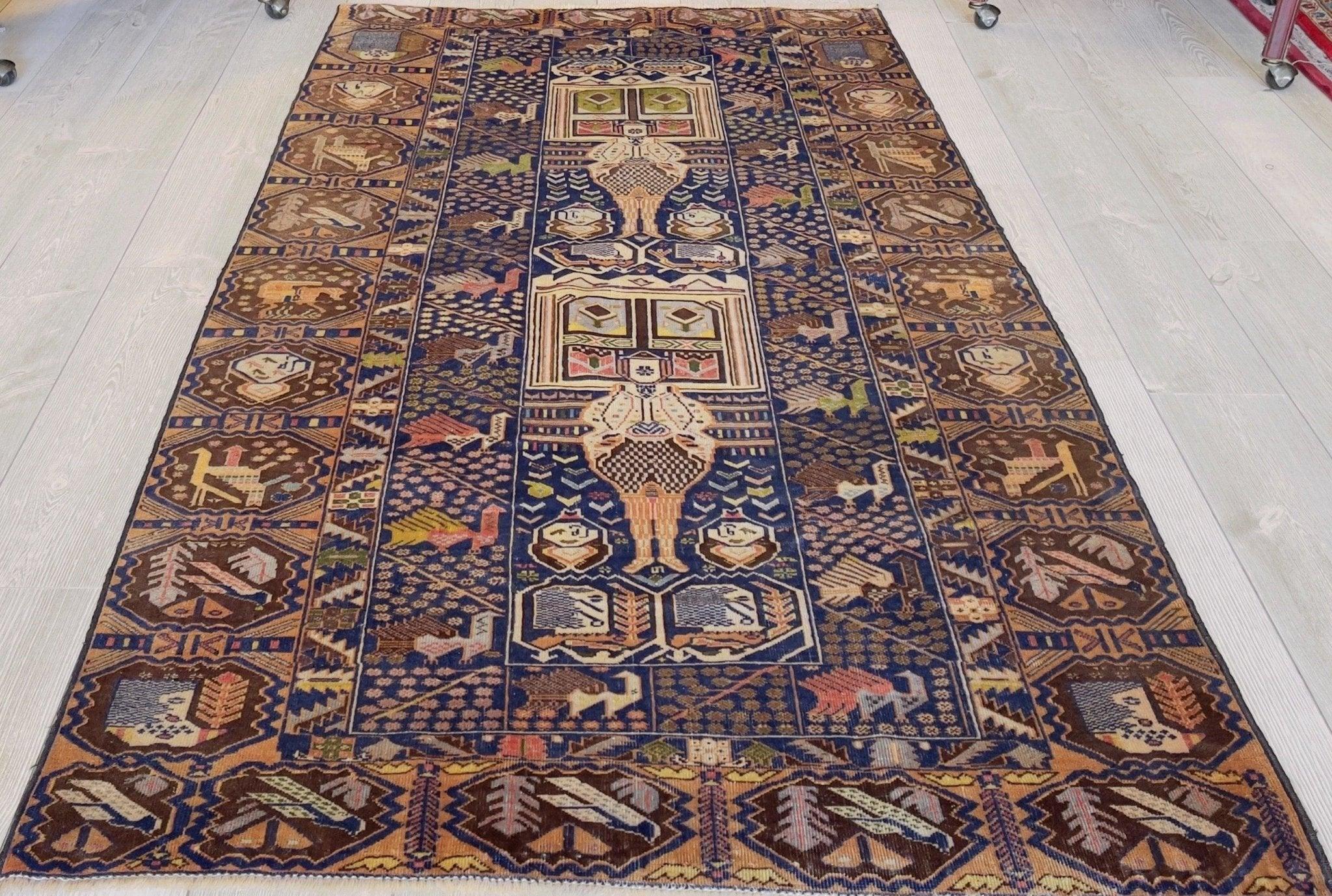 Afghani Vintage Pictorial Rug I Tribal Baluchi 4X7 Ft - Image 4