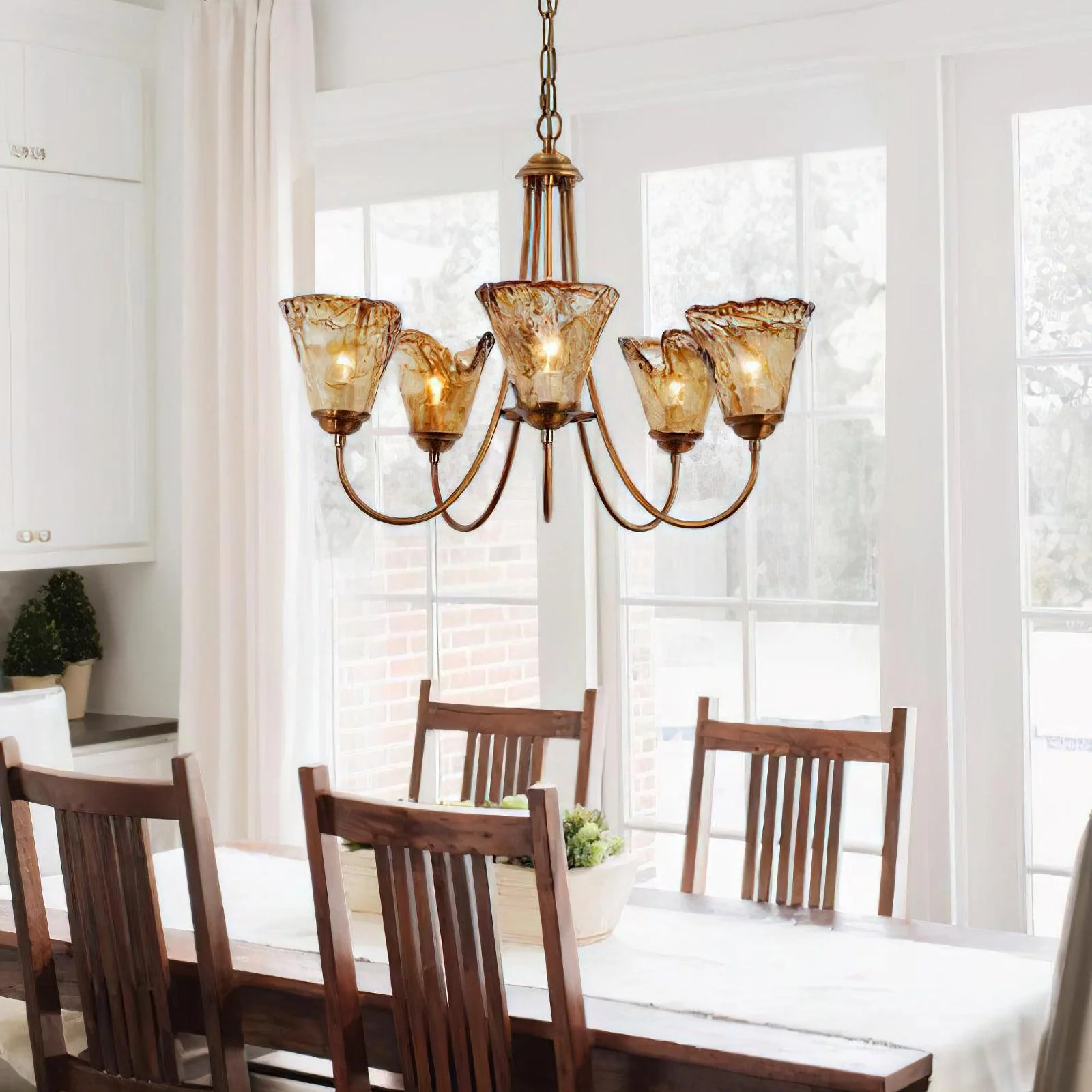 Amber Wavy Glass Chandelier - Image 3