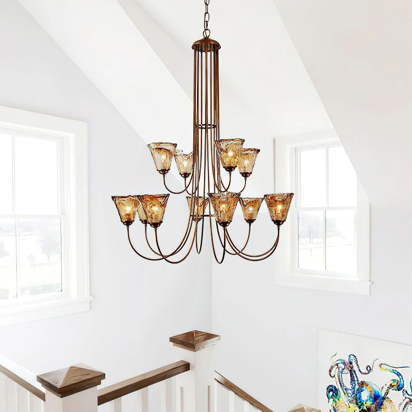 Amber Wavy Glass Chandelier - Image 4
