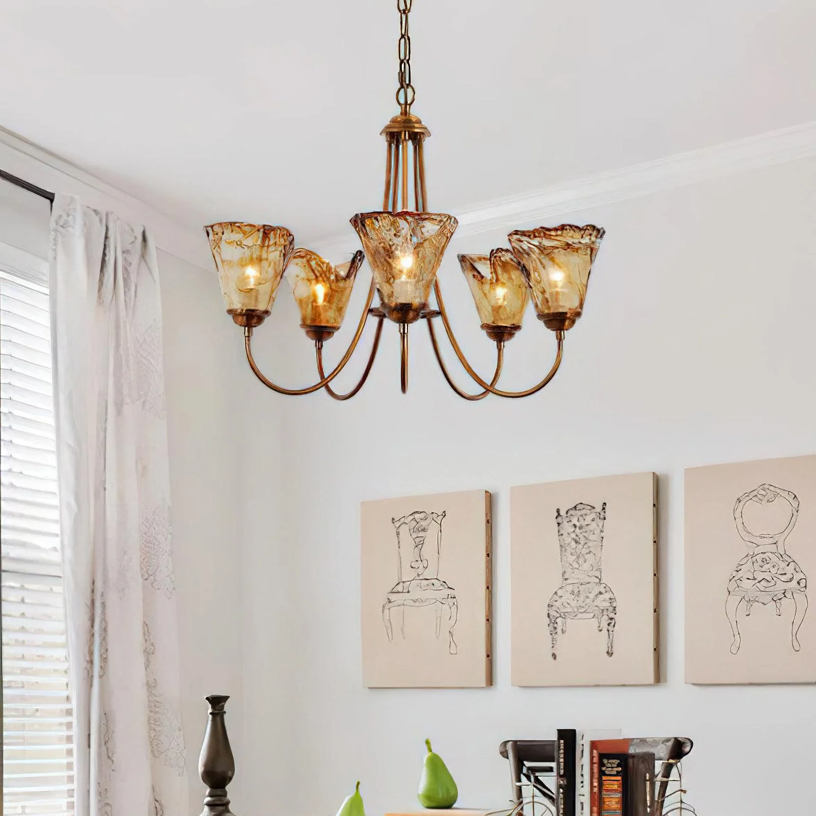 Amber Wavy Glass Chandelier - Image 5