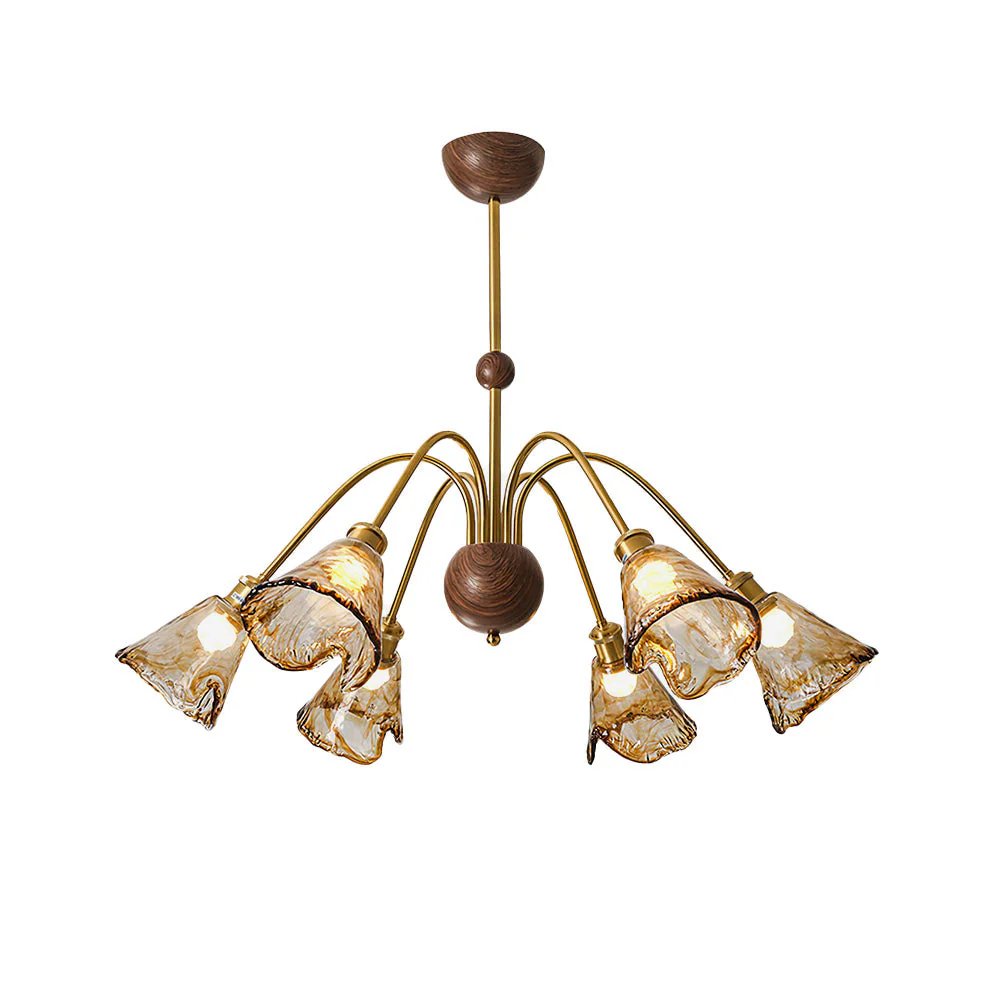 Amber Wavy Glass Floral Chandelier