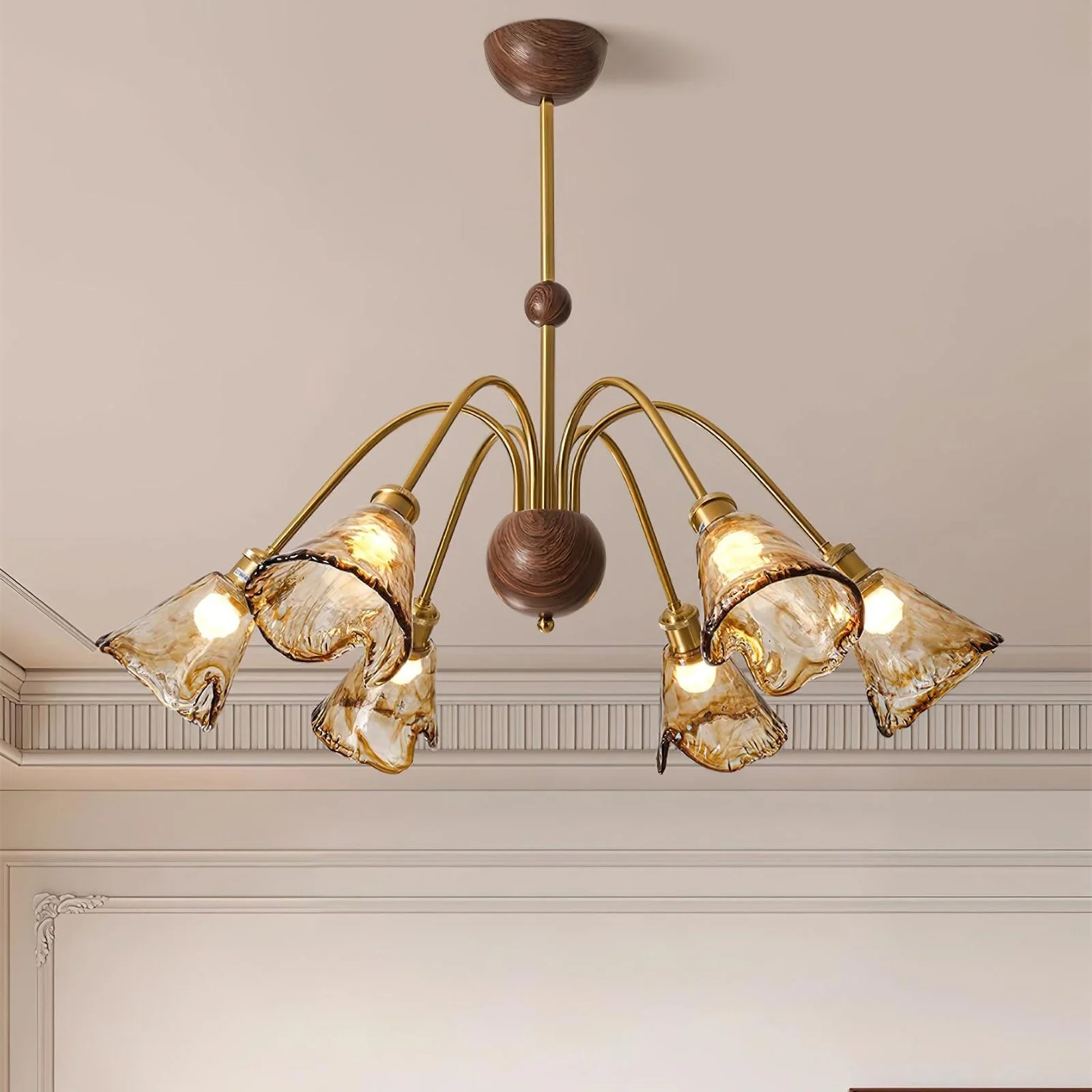Amber Wavy Glass Floral Chandelier - Image 10