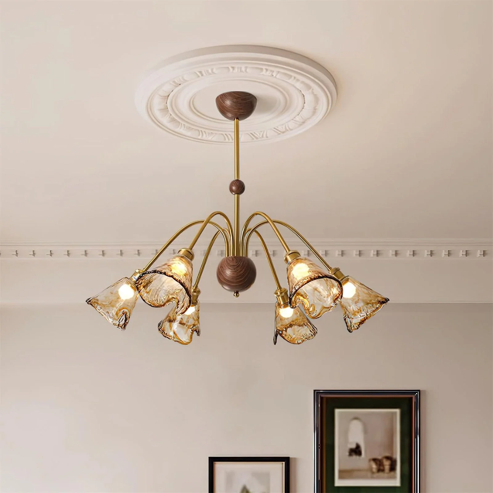 Amber Wavy Glass Floral Chandelier - Image 11