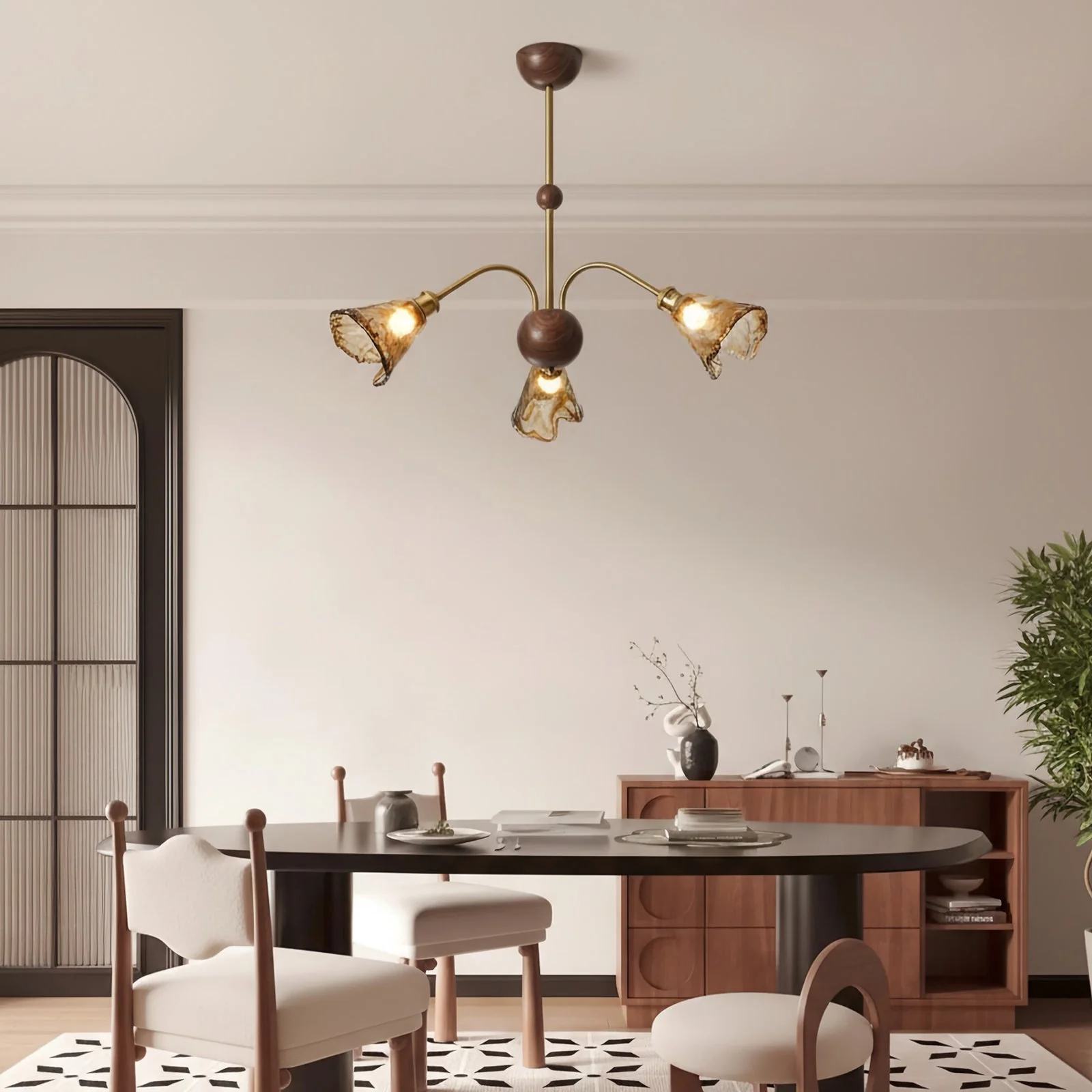 Amber Wavy Glass Floral Chandelier - Image 2