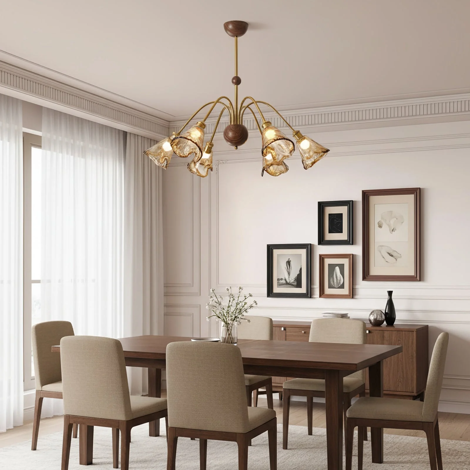 Amber Wavy Glass Floral Chandelier - Image 3